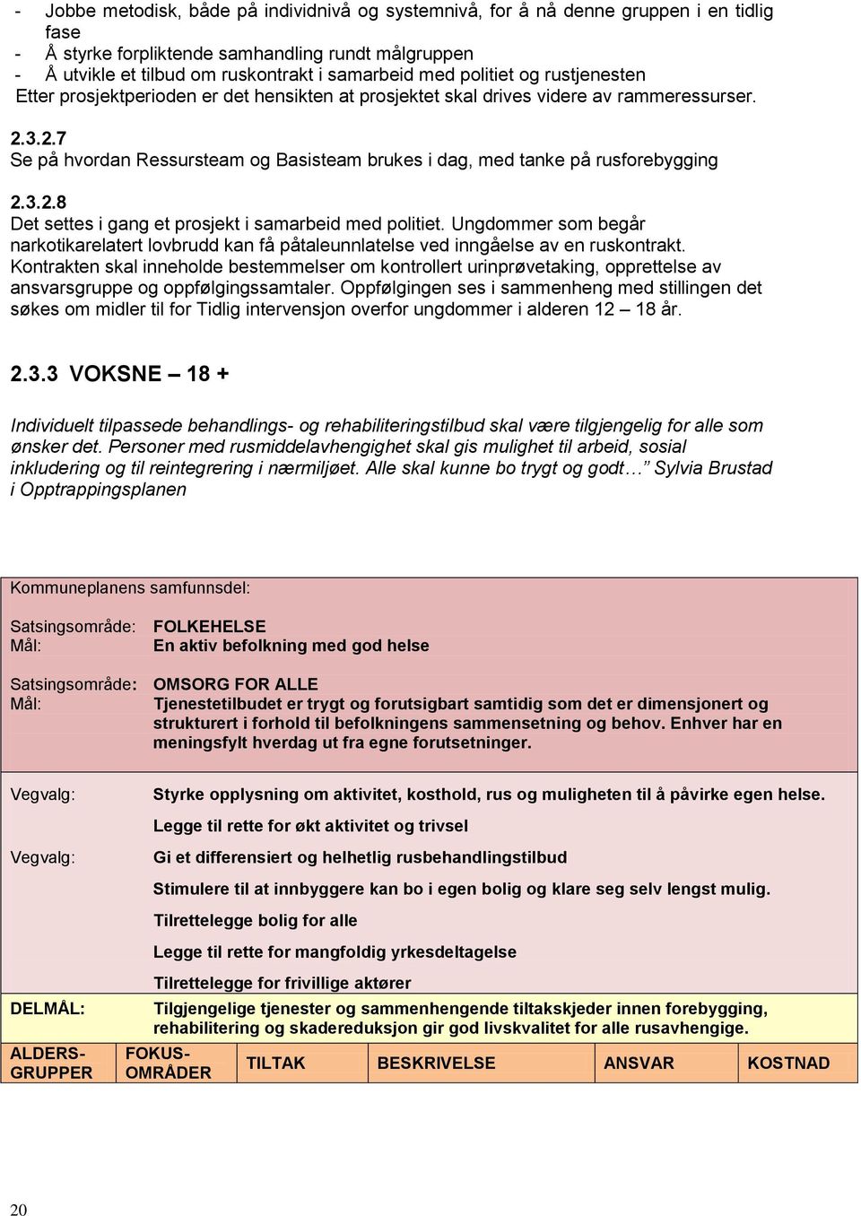 3.2.7 Se på hvordan Ressursteam og Basisteam brukes i dag, med tanke på rusforebygging 2.3.2.8 Det settes i gang et prosjekt i samarbeid med politiet.