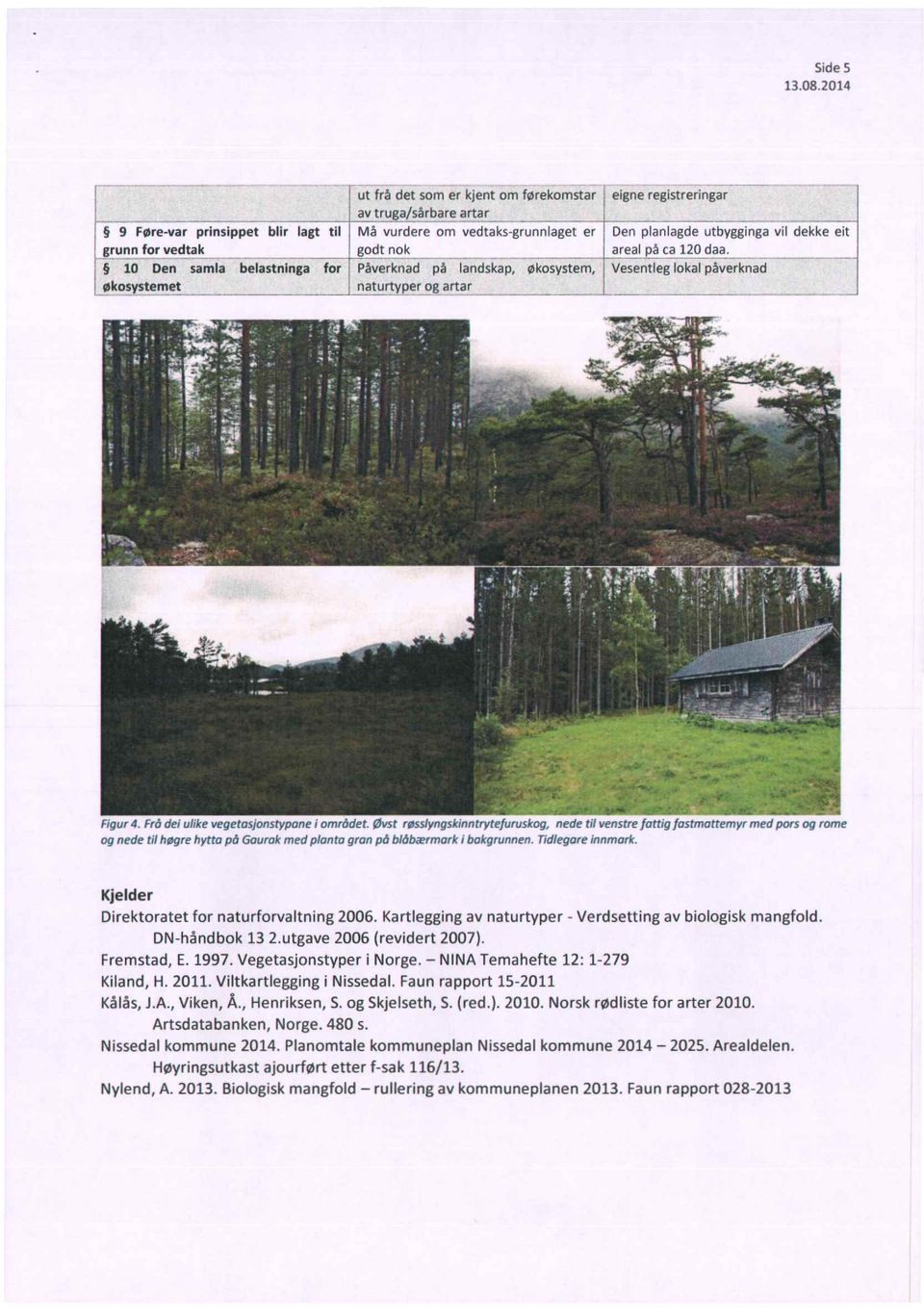 vedtaks-grunnlaget er Den planlagde utbygginga vil dekke eit godt nokareal på ca 120 daa. for Påverknad på landskap, økosystem, Vesentleg lokal påverknad _ naturtyper og artar Figur 4.