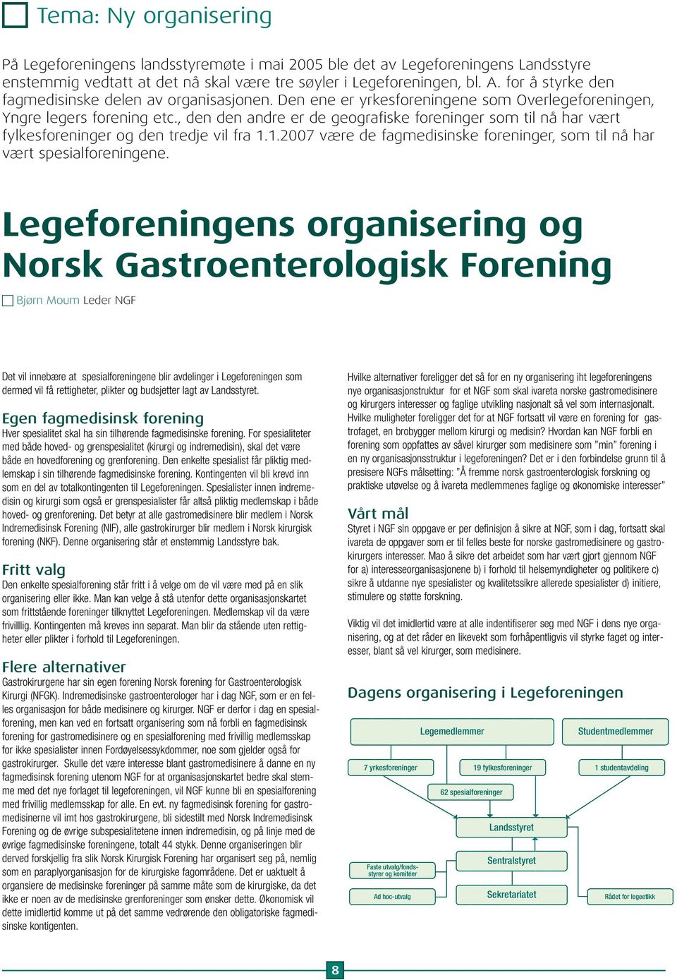 , den den andre er de geografiske foreninger som til nå har vært fylkesforeninger og den tredje vil fra 1.1.2007 være de fagmedisinske foreninger, som til nå har vært spesialforeningene.