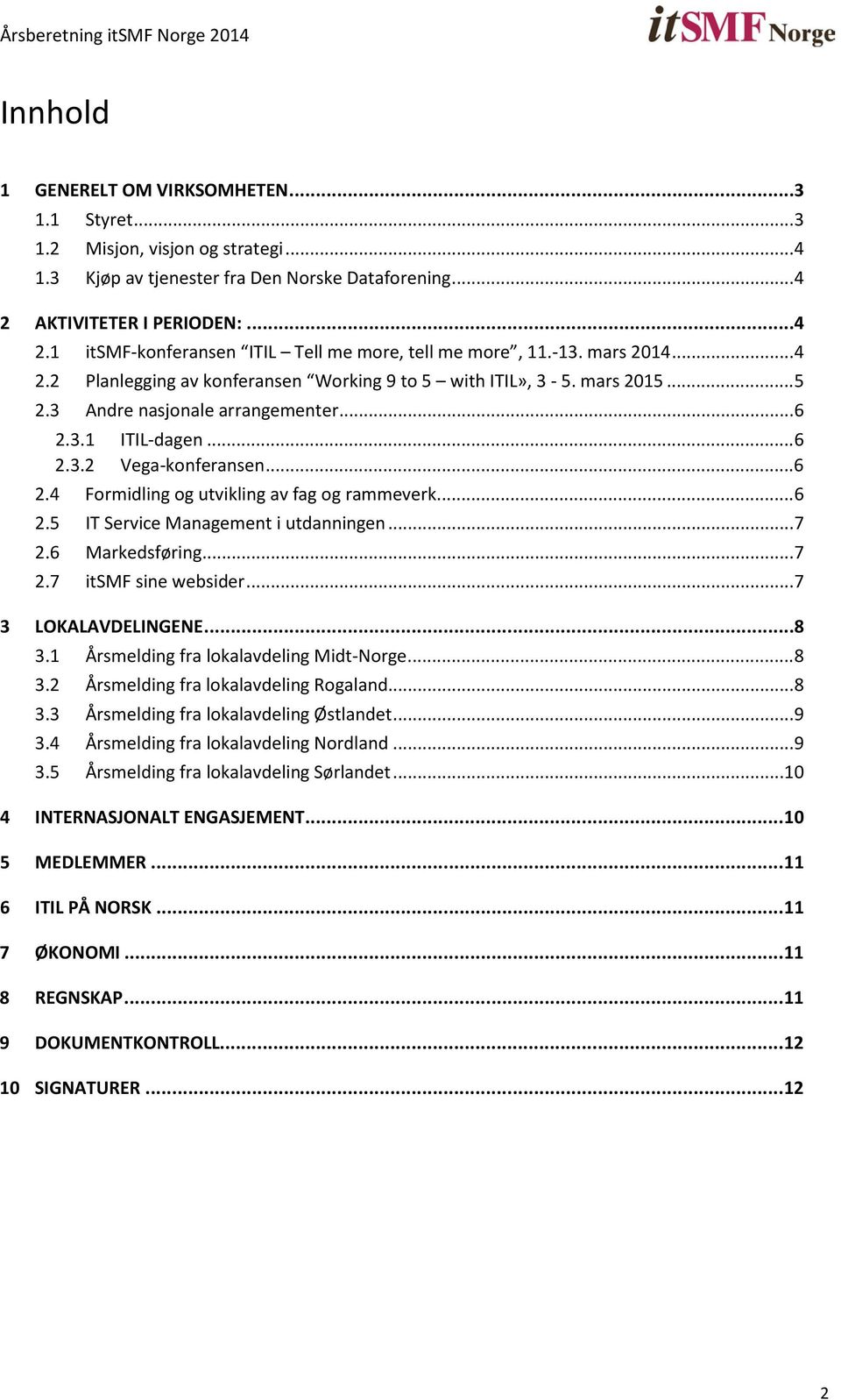 3 Andre nasjonale arrangementer... 6 2.3.1 ITIL-dagen... 6 2.3.2 Vega-konferansen... 6 2.4 Formidling og utvikling av fag og rammeverk... 6 2.5 IT Service Management i utdanningen... 7 2.