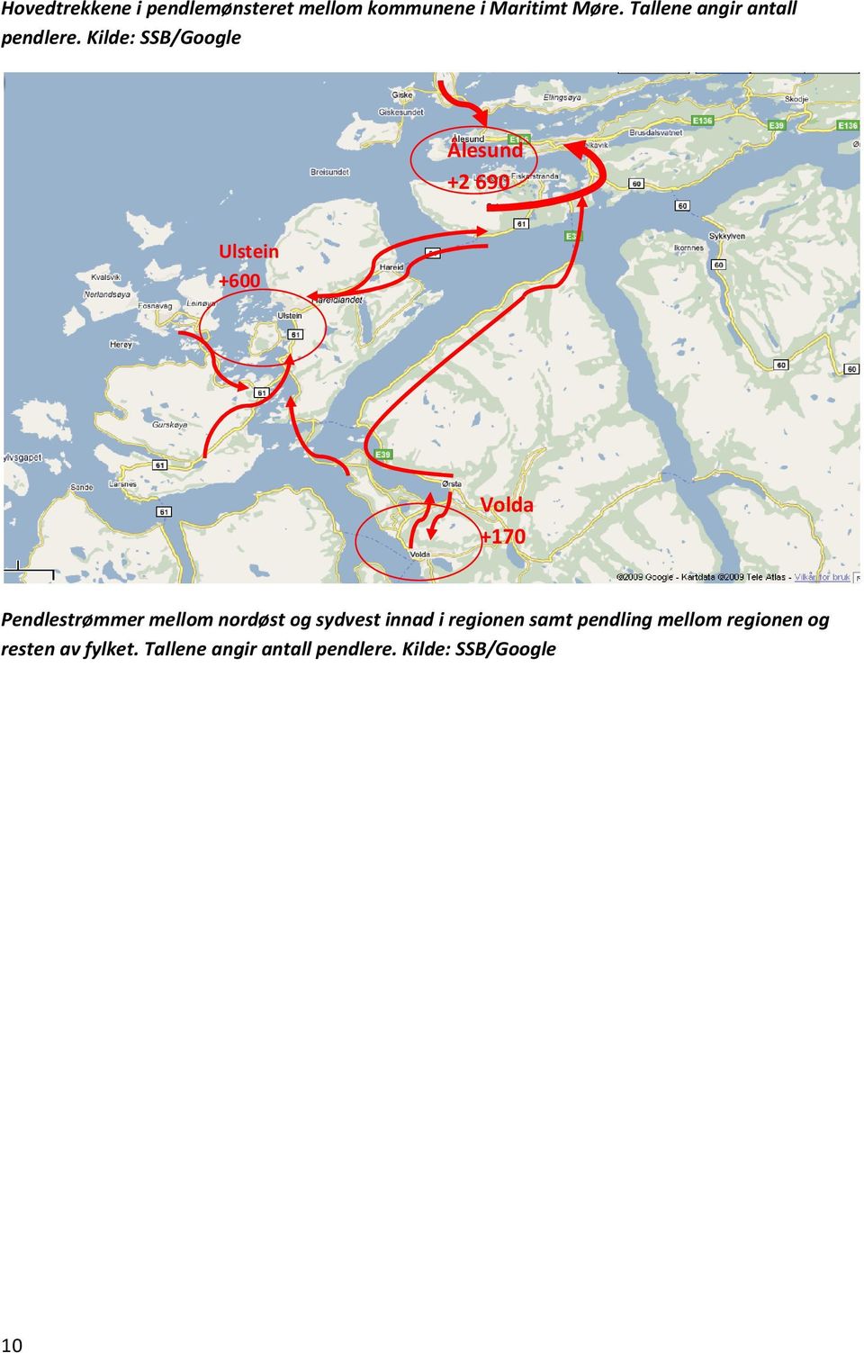 Kilde: SSB/Google Ålesund +2 690 Ulstein +600 Volda +170 Pendlestrømmer mellom