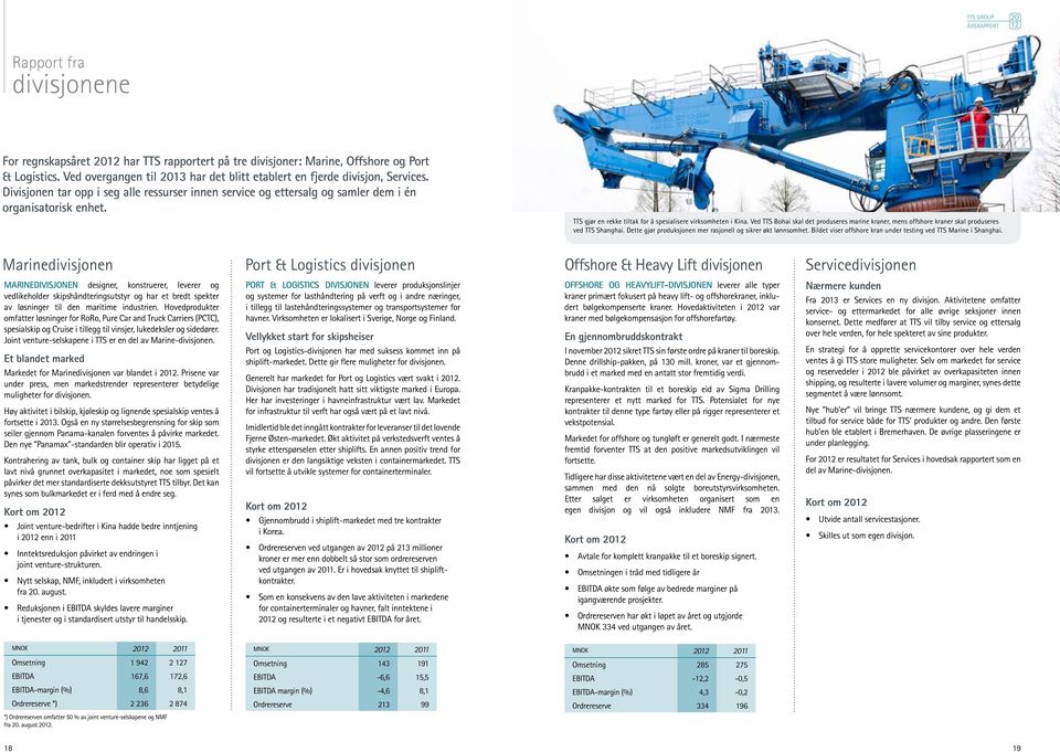 Ved TTS Bohai skal det produseres marine kraner, mens offshore kraner skal produseres ved TTS Shanghai. Dette gjør produksjonen mer rasjonell og sikrer økt lønnsomhet.