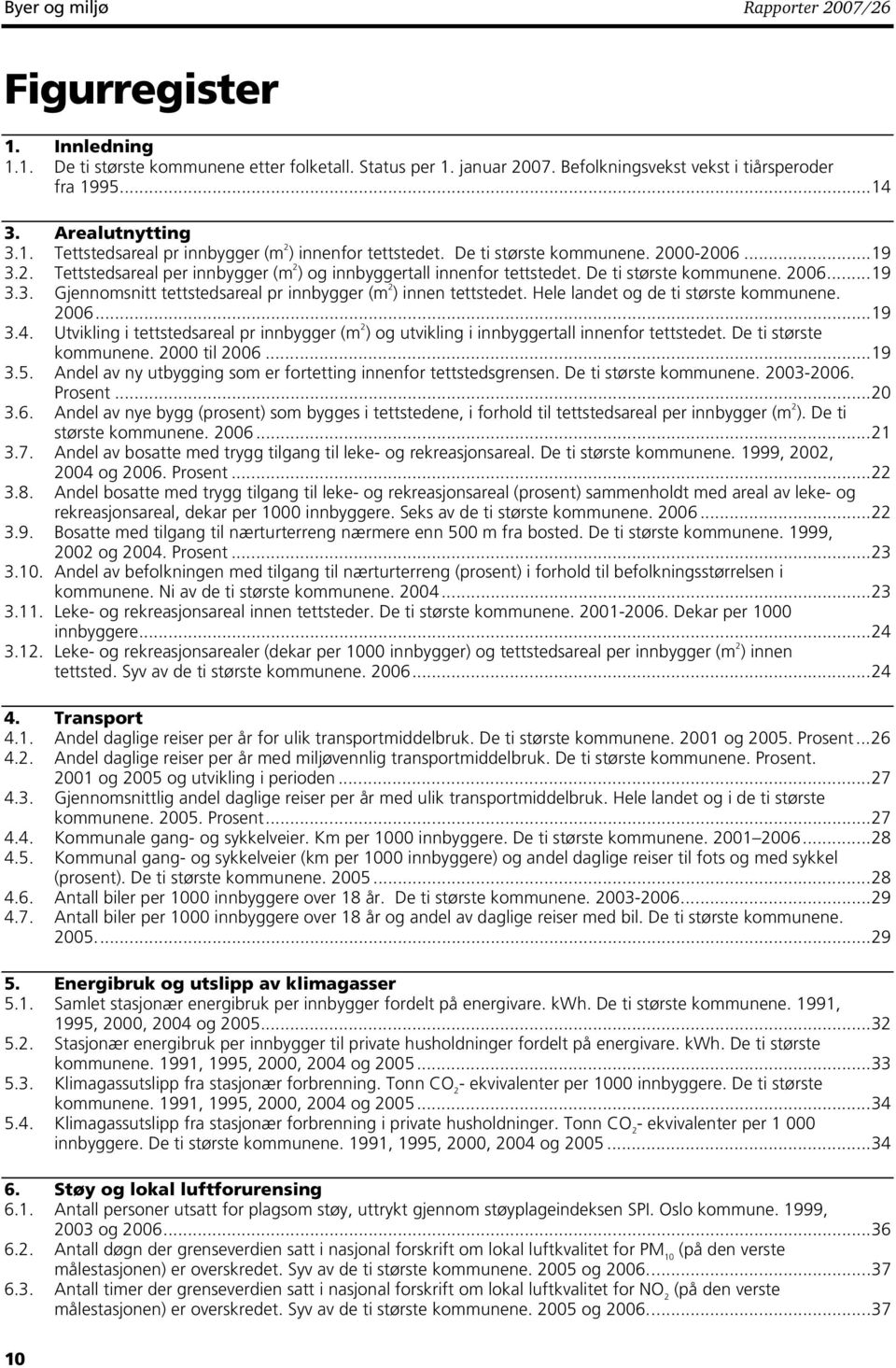 De ti største kommunene....19 3.3. Gjennomsnitt tettstedsareal pr innbygger (m 2 ) innen tettstedet. Hele landet og de ti største kommunene....19 3.4.