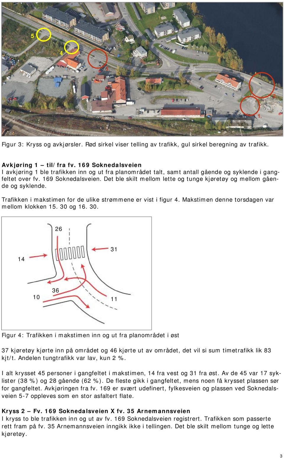 Det ble skilt mellom lette og tunge kjøretøy og mellom gående og syklende. Trafikken i makstimen for de ulike strømmene er vist i figur 4. Makstimen denne torsdagen var mellom klokken 15. 30 og 16.