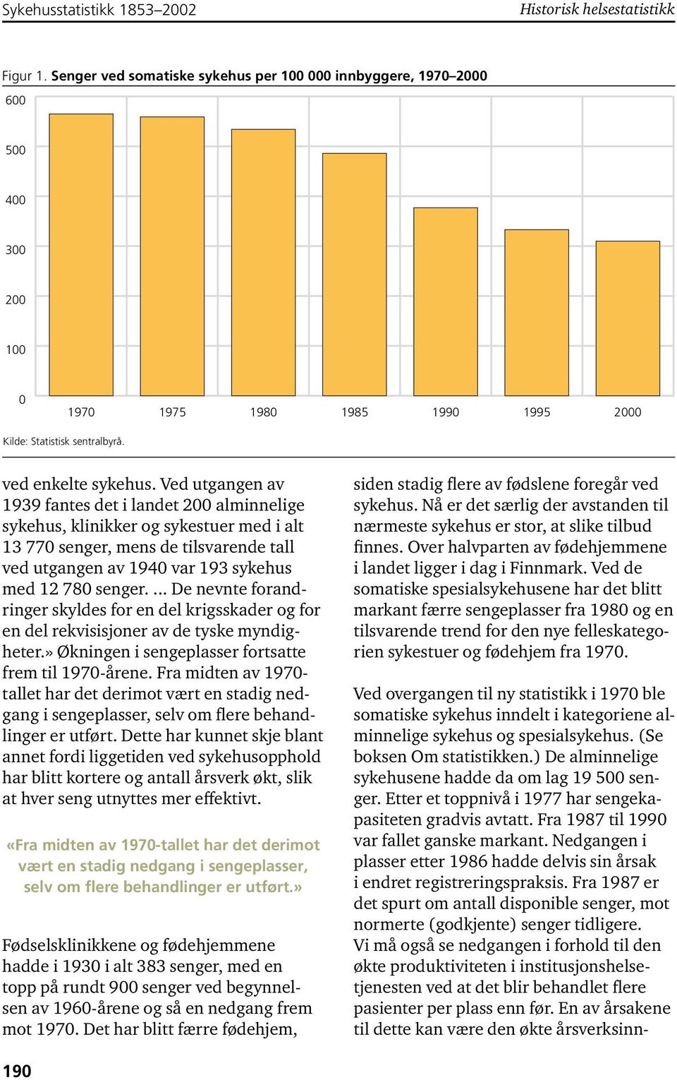 Ved overgangen til ny statistikk i 1970 ble somatiske sykehus inndelt i kategoriene alminnelige sykehus og spesialsykehus. (Se boksen Om statistikken.