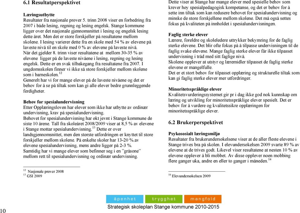 I lesing varierer dette fra en skole med 54 % av elevene på laveste nivå til en skole med 0 % av elevene på laveste nivå. Når det gjelder 8.