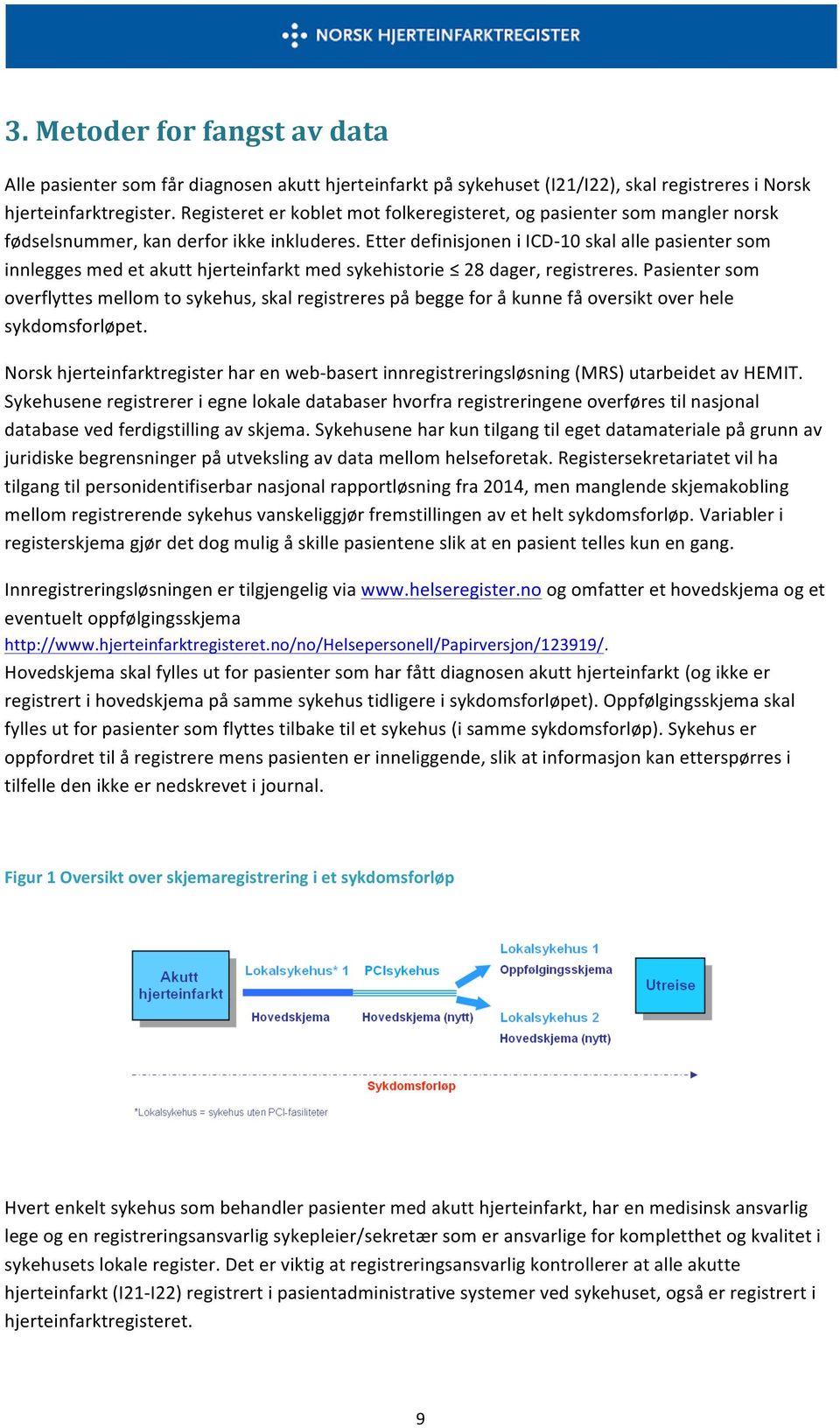 Pasienter som overflyttes mellom to sykehus, skal registreres på begge for å kunne få oversikt over hele sykdomsforløpet Norsk hjerteinfarktregister har en web- basert innregistreringsløsning (MRS)