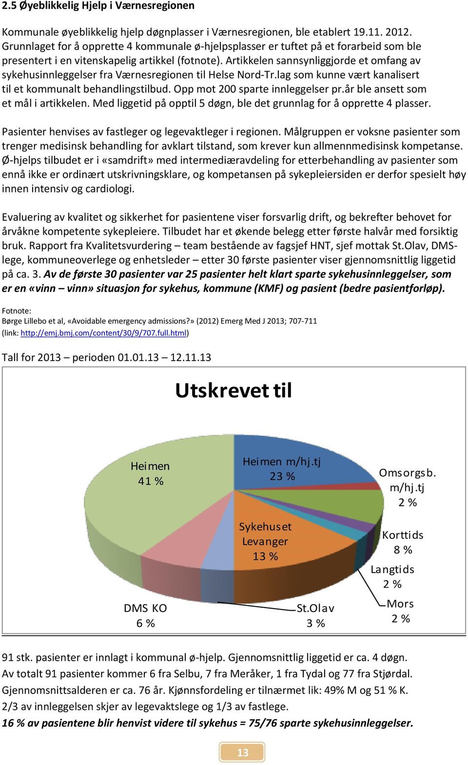 Artikkelen sannsynliggjorde et omfang av sykehusinnleggelser fra Værnesregionen til Helse Nord-Tr.lag som kunne vært kanalisert til et kommunalt behandlingstilbud. Opp mot 200 sparte innleggelser pr.