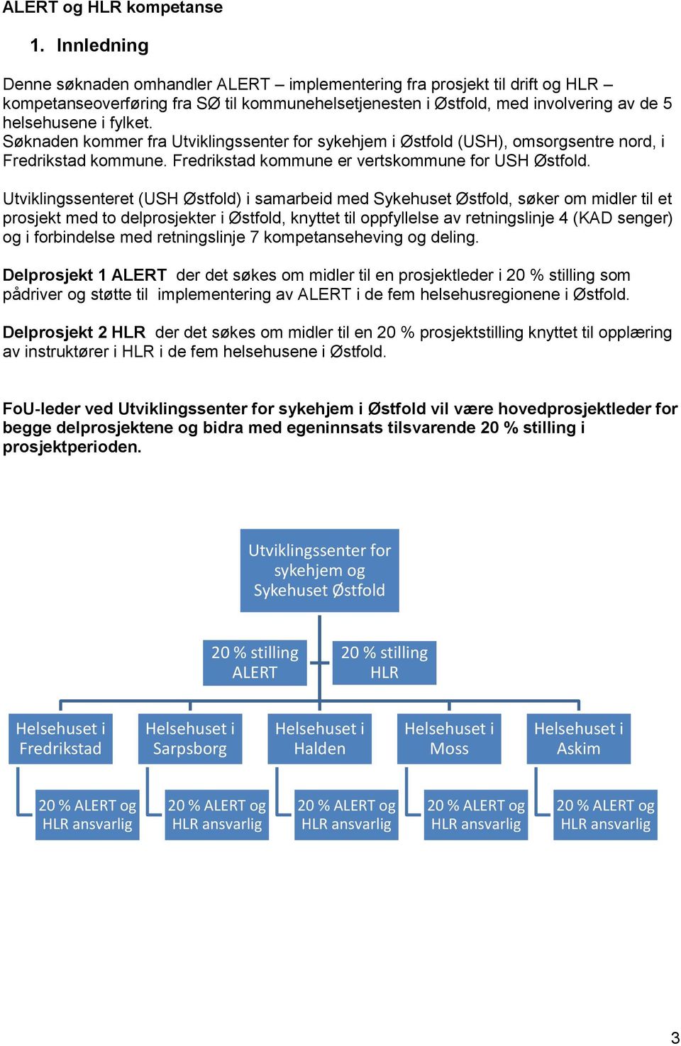 Søknaden kommer fra Utviklingssenter for sykehjem i Østfold (USH), omsorgsentre nord, i Fredrikstad kommune. Fredrikstad kommune er vertskommune for USH Østfold.