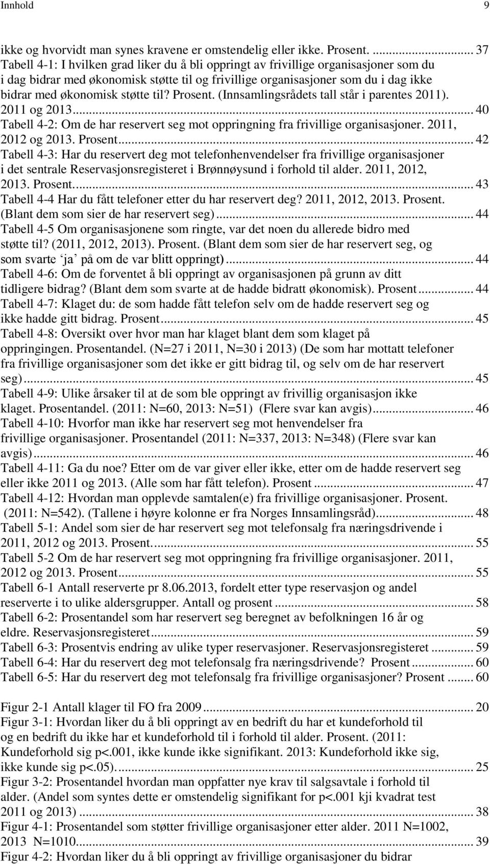 støtte til? Prosent. (Innsamlingsrådets tall står i parentes 2011). 2011 og 2013... 40 Tabell 4-2: Om de har reservert seg mot oppringning fra frivillige organisasjoner. 2011, 2012 og 2013. Prosent... 42 Tabell 4-3: Har du reservert deg mot telefonhenvendelser fra frivillige organisasjoner i det sentrale Reservasjonsregisteret i Brønnøysund i forhold til alder.