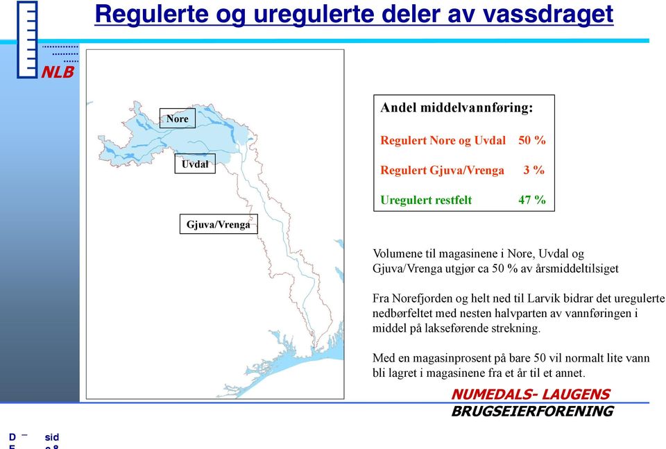 årsmiddeltilsiget Fra Norefjorden og helt ned til Larvik bidrar det uregulerte nedbørfeltet med nesten halvparten av