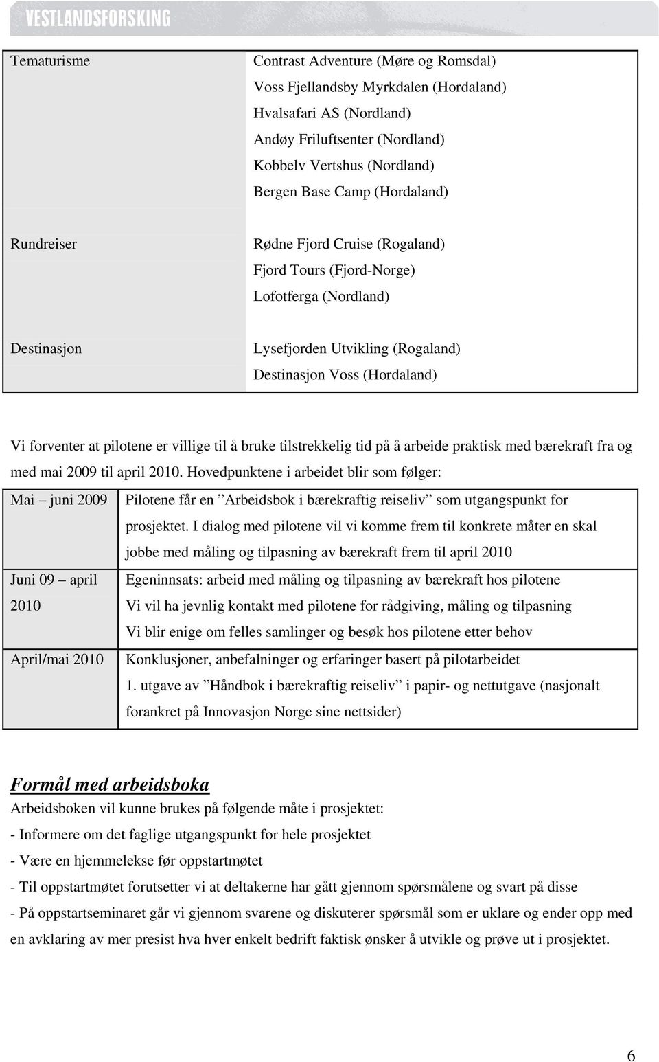 er villige til å bruke tilstrekkelig tid på å arbeide praktisk med bærekraft fra og med mai 2009 til april 2010.