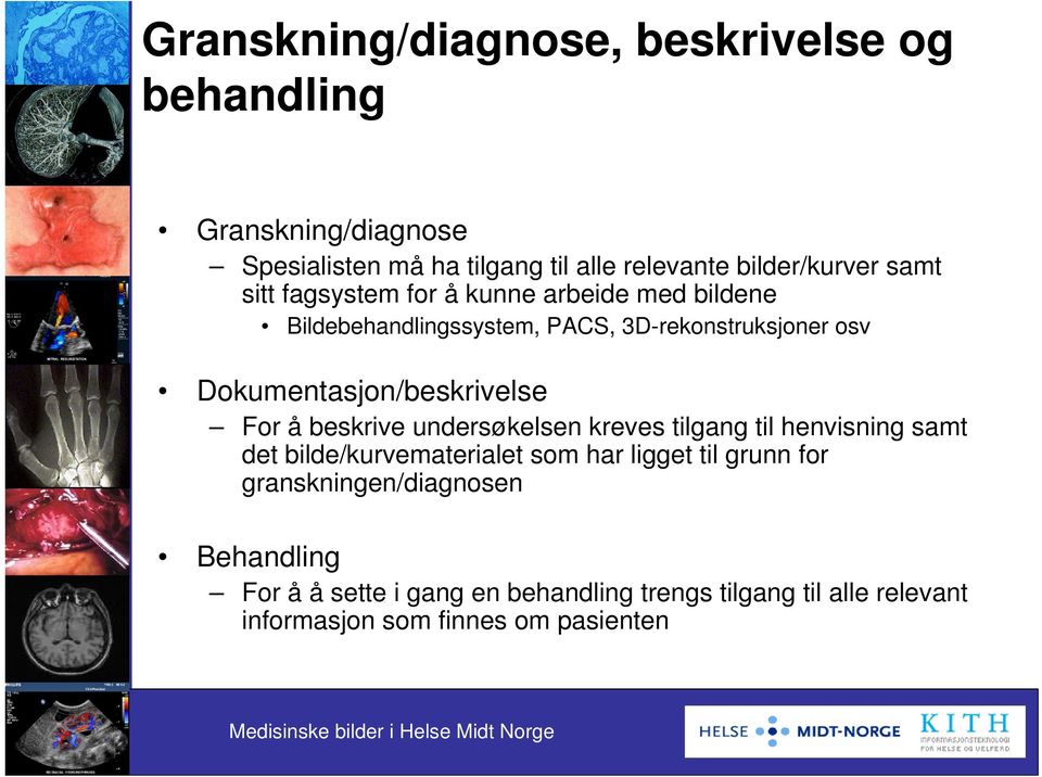 Dokumentasjon/beskrivelse For å beskrive undersøkelsen kreves tilgang til henvisning samt det bilde/kurvematerialet som har