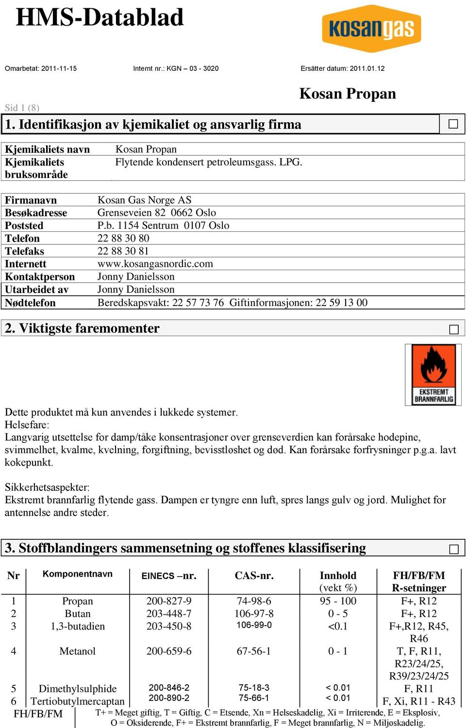 com Kontaktperson Jonny Danielsson Utarbeidet av Jonny Danielsson Nødtelefon Beredskapsvakt: 22 57 73 76 Giftinformasjonen: 22 59 13 00 2.