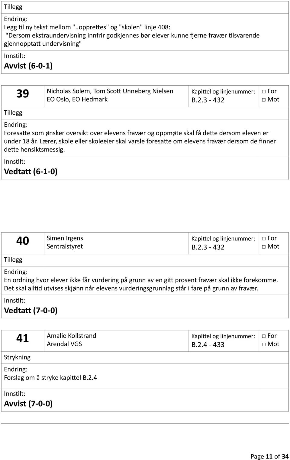 Unneberg Nielsen EO Oslo, EO Hedmark B.2.3-432 Foresa'e som ønsker oversikt over elevens fravær og oppmøte skal få de'e dersom eleven er under 18 år.