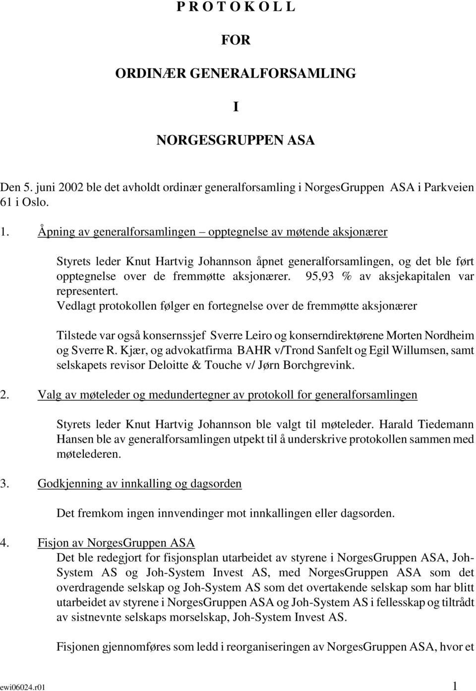 95,93 % av aksjekapitalen var representert.