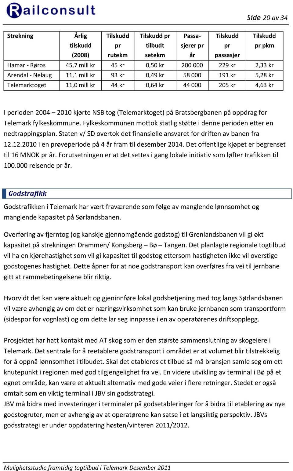 Bratsbergbanen på oppdrag for Telemark fylkeskommune. Fylkeskommunen mottok statlig støtte i denne perioden etter en nedtrappingsplan.