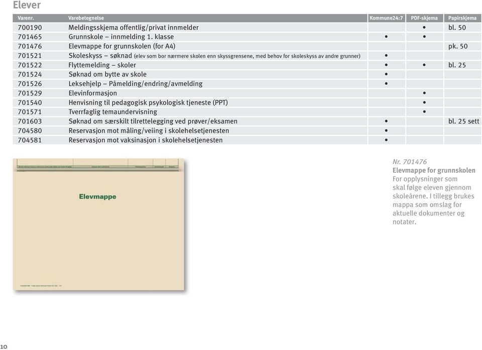 25 701524 Søknad om bytte av skole 701526 Leksehjelp Påmelding/endring/avmelding 701529 Elevinformasjon 701540 Henvisning til pedagogisk psykologisk tjeneste (PPT) 701571 Tverrfaglig temaundervisning