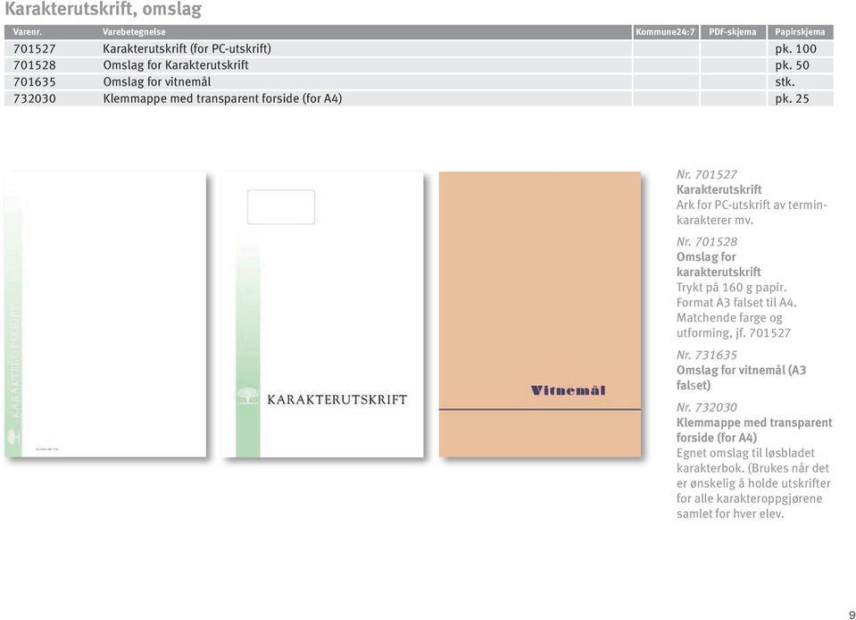 Format A3 falset til A4. Matchende farge og utforming, jf. 701527 Nr. 731635 Omslag for vitnemål (A3 falset) Nr.