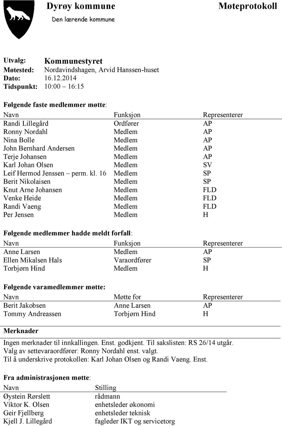 Johansen Medlem AP Karl Johan Olsen Medlem SV Leif Hermod Jenssen perm. kl.