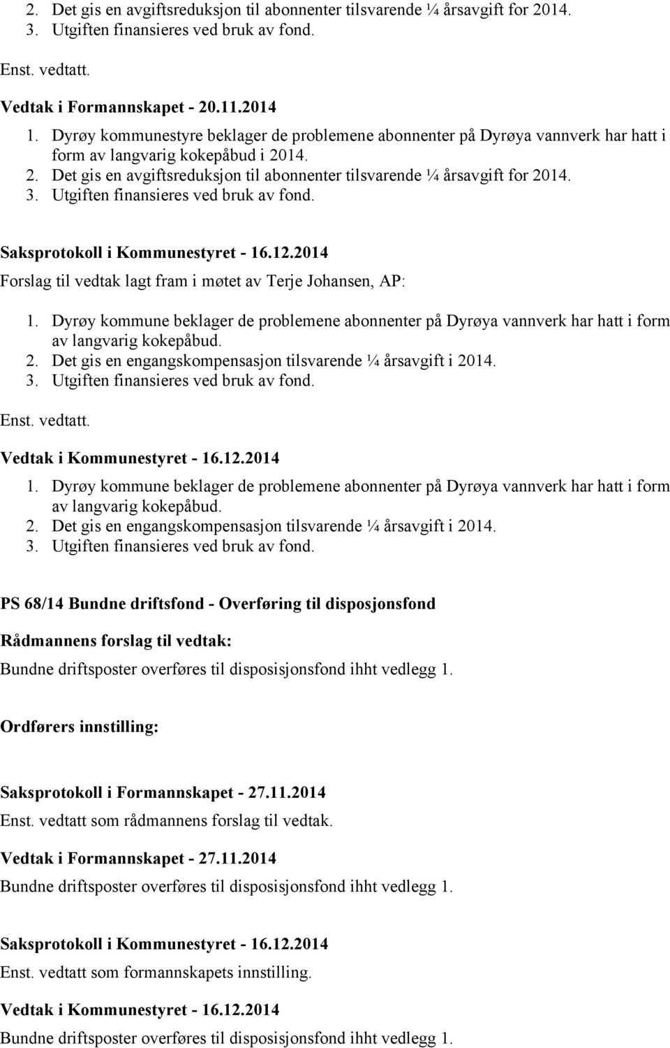 3. Utgiften finansieres ved bruk av fond. Forslag til vedtak lagt fram i møtet av Terje Johansen, AP: 1.