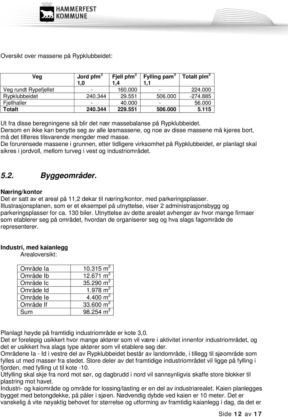 Dersom en ikke kan benytte seg av alle løsmassene, og noe av disse massene må kjøres bort, må det tilføres tilsvarende mengder med masse.