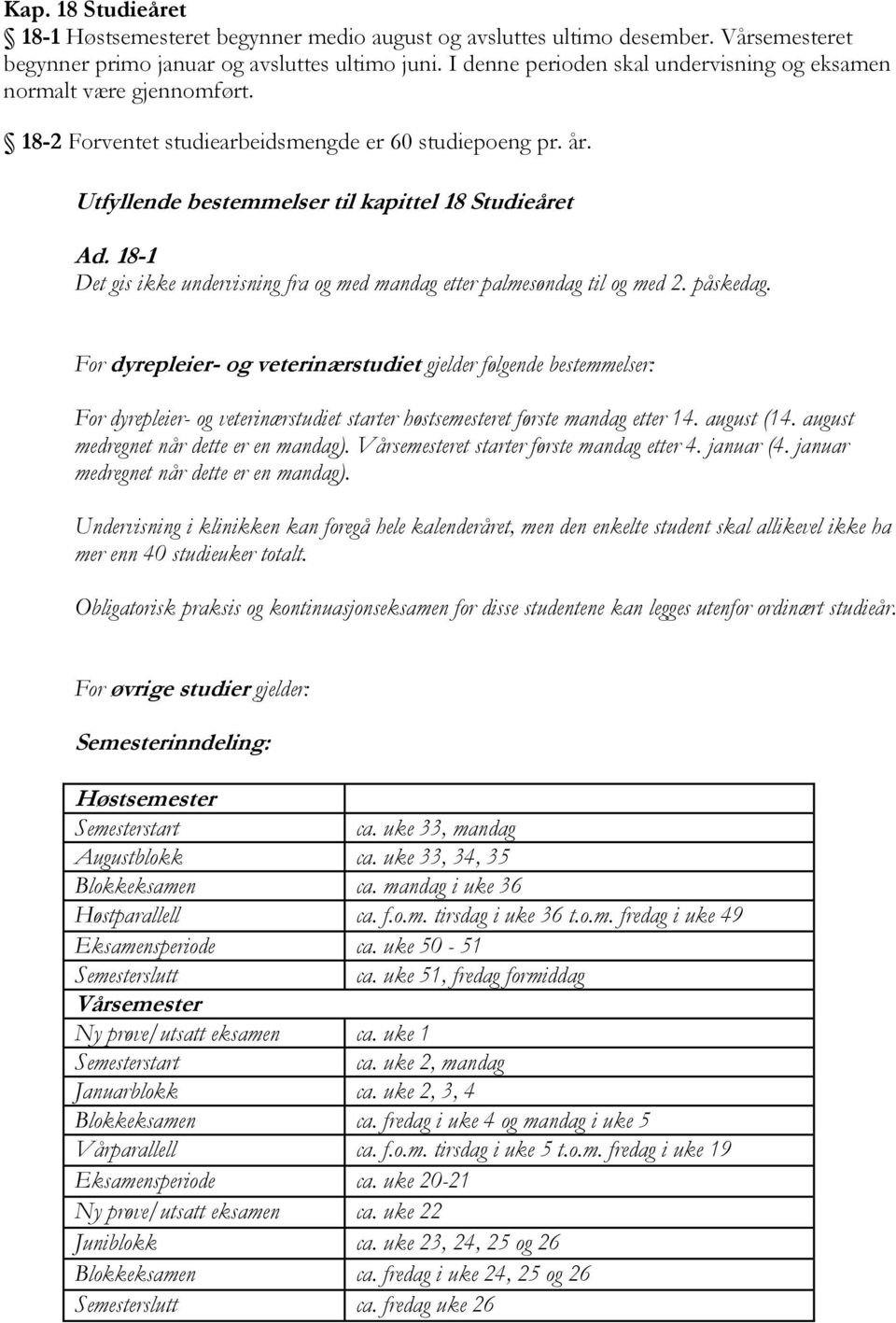 18-1 Det gis ikke undervisning fra og med mandag etter palmesøndag til og med 2. påskedag.