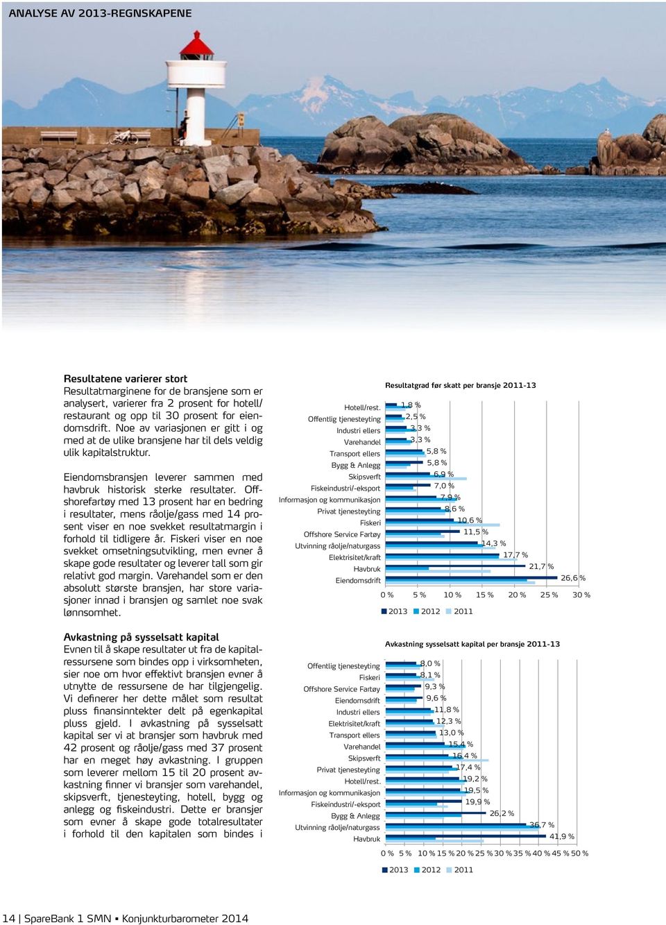 Offshore fartøy med 13 prosent har en bedring i resultater, mens råolje/gass med 14 prosent viser en noe svekket resultatmargin i forhold til tidligere år.