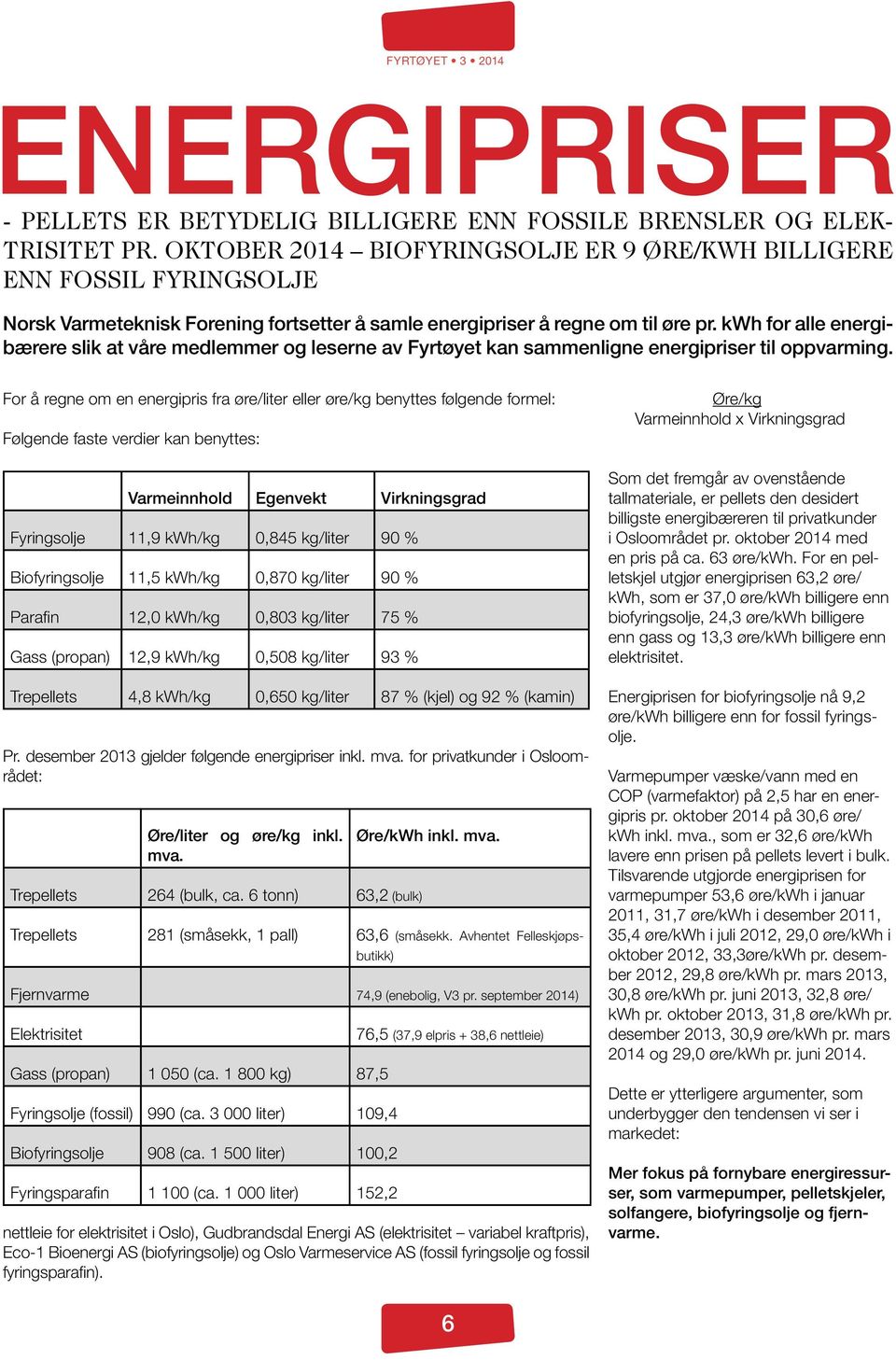 kwh for alle energibærere slik at våre medlemmer og leserne av Fyrtøyet kan sammenligne energipriser til oppvarming.