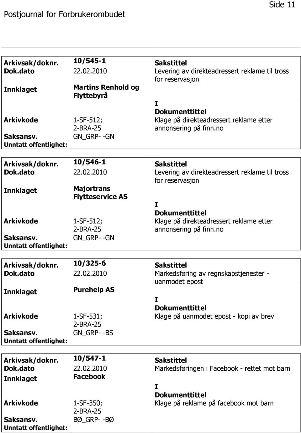 no Arkivsak/doknr. 10/546-1 Sakstittel Dok.dato 22.02.