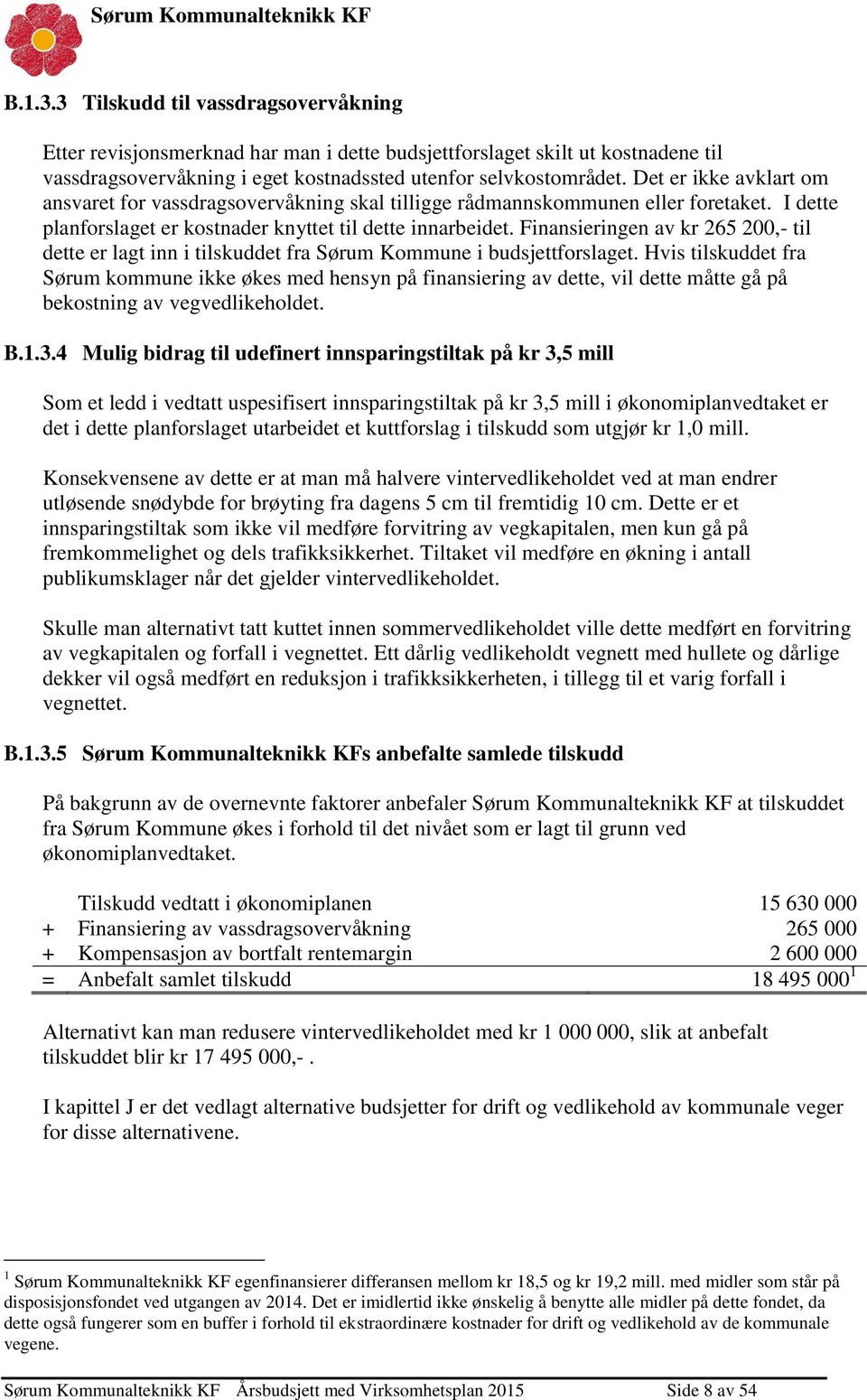 Finansieringen av kr 265 200,- til dette er lagt inn i tilskuddet fra Sørum Kommune i budsjettforslaget.