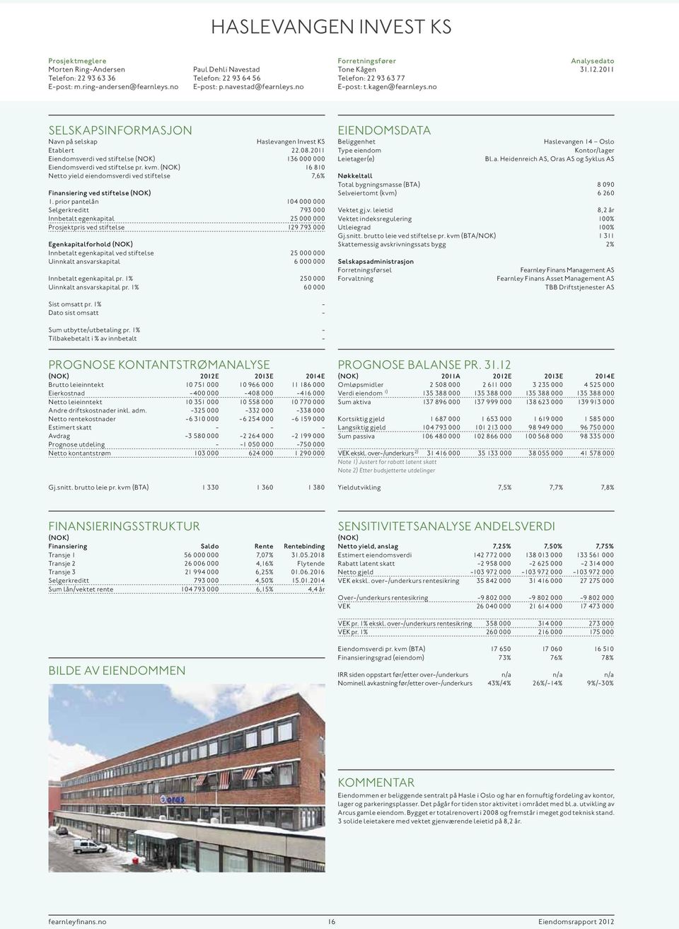 16 810 Netto yield eiendomsverdi ved stiftelse 7,6% Finansiering ved stiftelse 1.