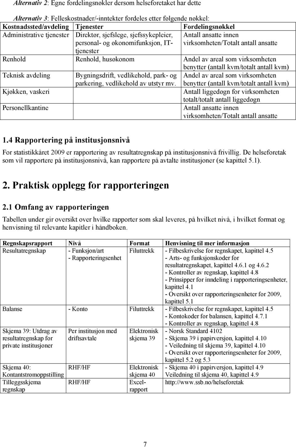 virksomheten/totalt antall ansatte 1.4 Rapportering på institusjonsnivå For statistikkåret 2009 er rapportering av resultatregnskap på institusjonsnivå frivillig.