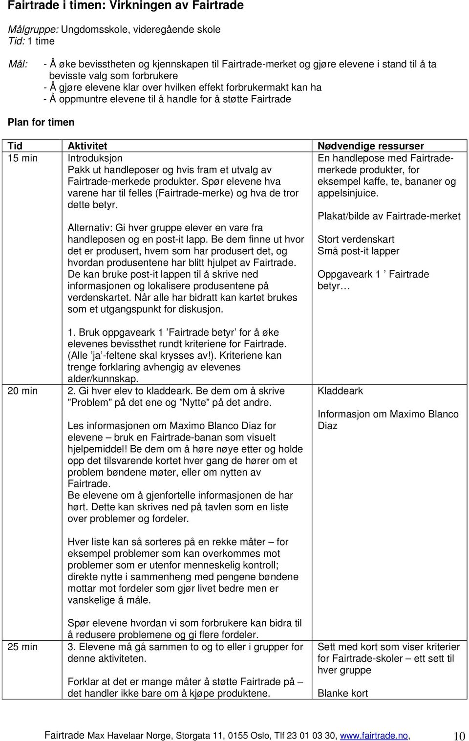 ressurser 15 min Introduksjon Pakk ut handleposer og hvis fram et utvalg av Fairtrade-merkede produkter. Spør elevene hva varene har til felles (Fairtrade-merke) og hva de tror dette betyr.