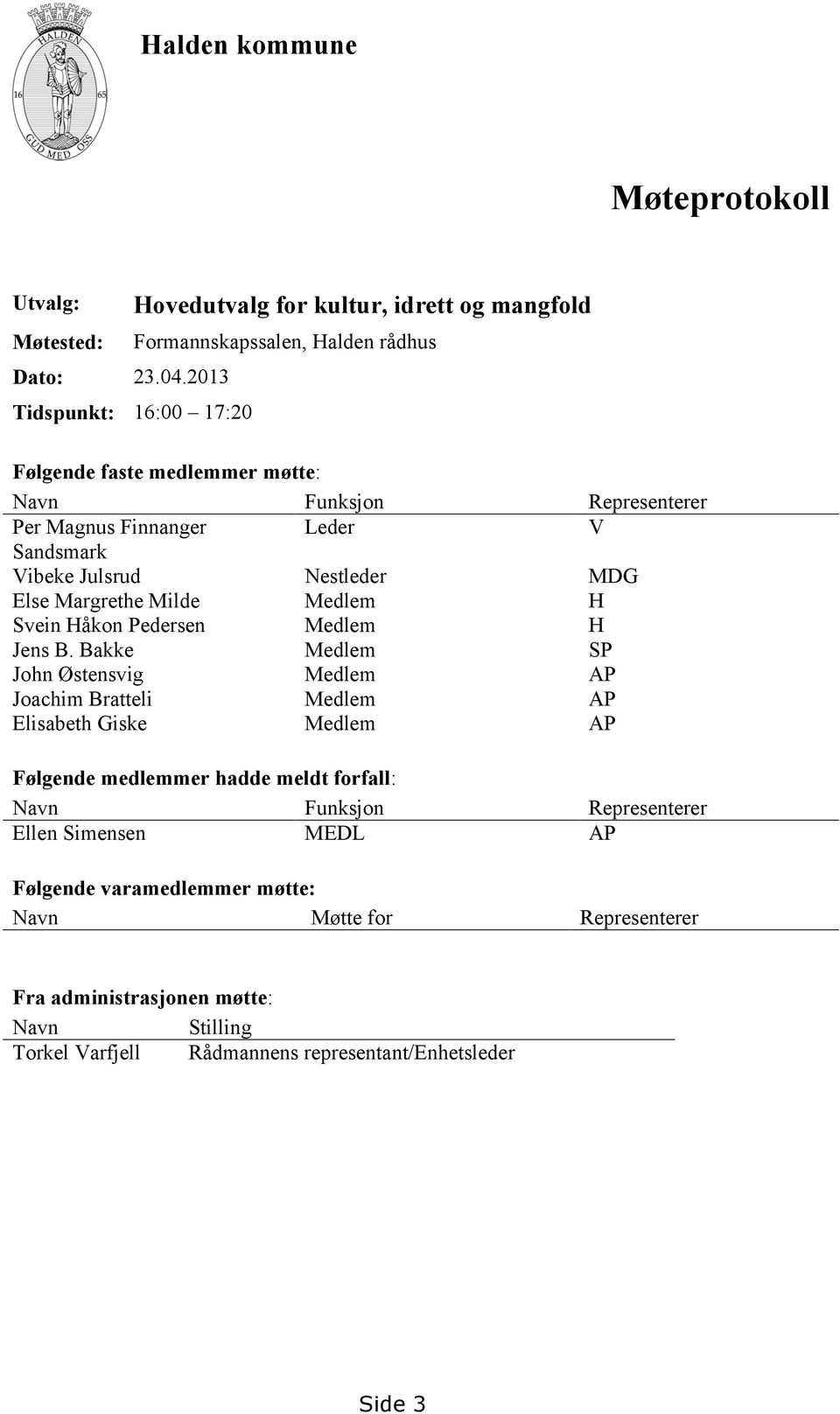 Finnanger Leder V Sandsmark Vibeke Julsrud Nestleder MDG Else Margrethe Milde Medlem H Svein Håkon Pedersen Medlem H Jens B.