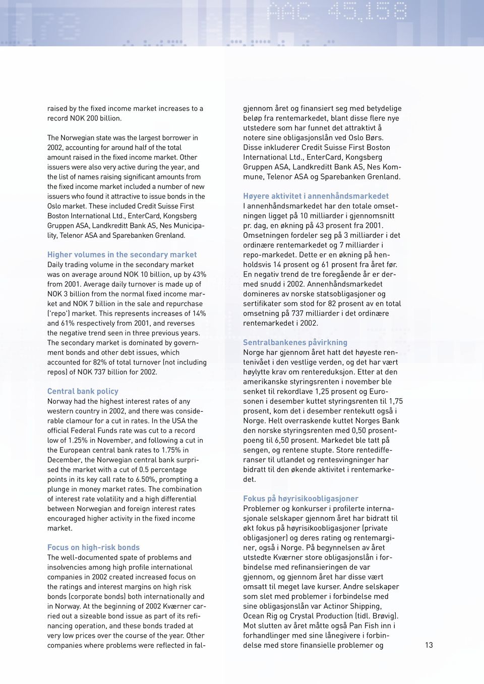 Other issuers were also very active during the year, and the list of names raising significant amounts from the fixed income market included a number of new issuers who found it attractive to issue