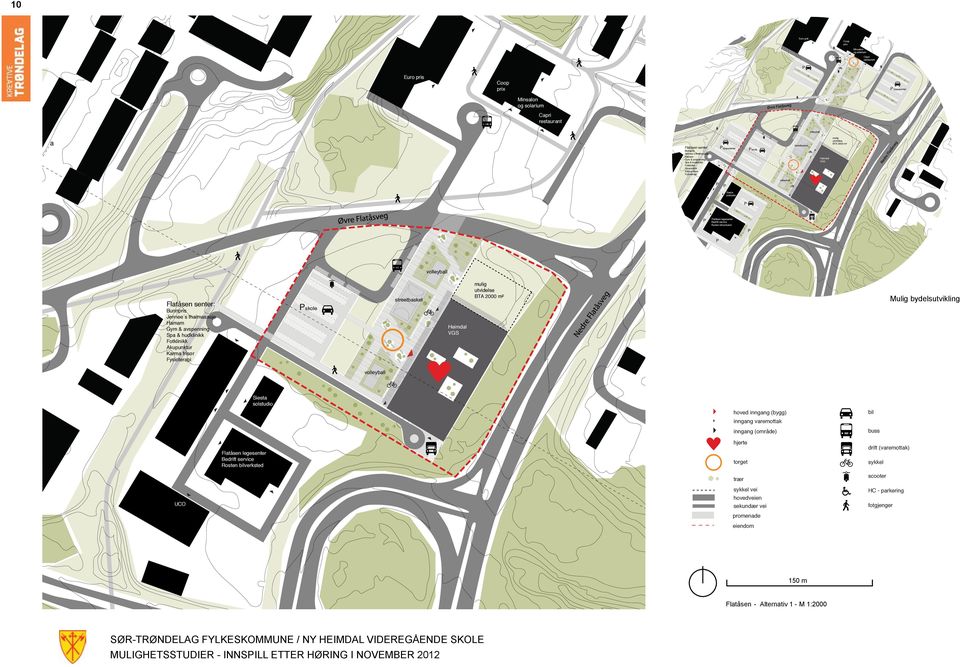 Øvre Flatåsveg parkering park promenade VGS skole Nedre Flatåsveg 10   terreng snitt a-a Euro pris Coop prix Minsalon og solarium Capri restaurant Euro pris Coop prix a kjøpesenter Minsalon og