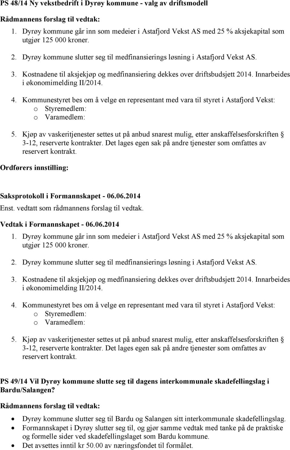 Kostnadene til aksjekjøp og medfinansiering dekkes over driftsbudsjett 2014. Innarbeides i økonomimelding II/2014. 4.