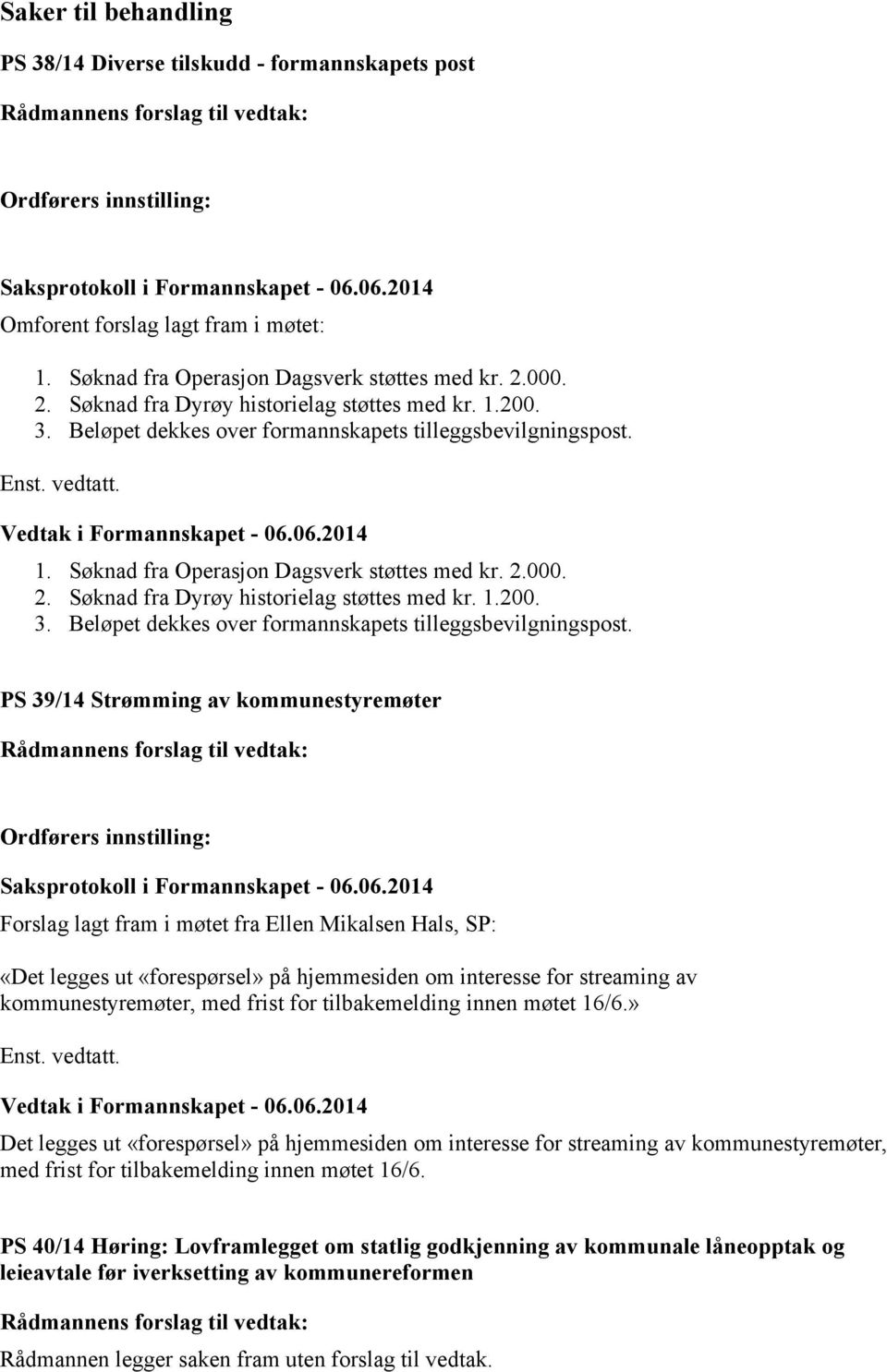 Enst. vedtatt. 1. Søknad fra Operasjon Dagsverk støttes med kr. 2.