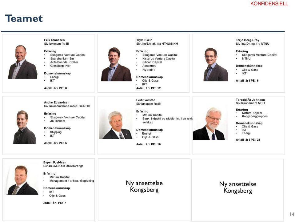 ing/Dr.ing f ra NTNU Erfaring Skagerak Venture Capital NTNU Domenekunnskap Olje & Gass IKT Antall år i PE: 6 Andre Edvardsen Siv iløkonom/cand.merc.