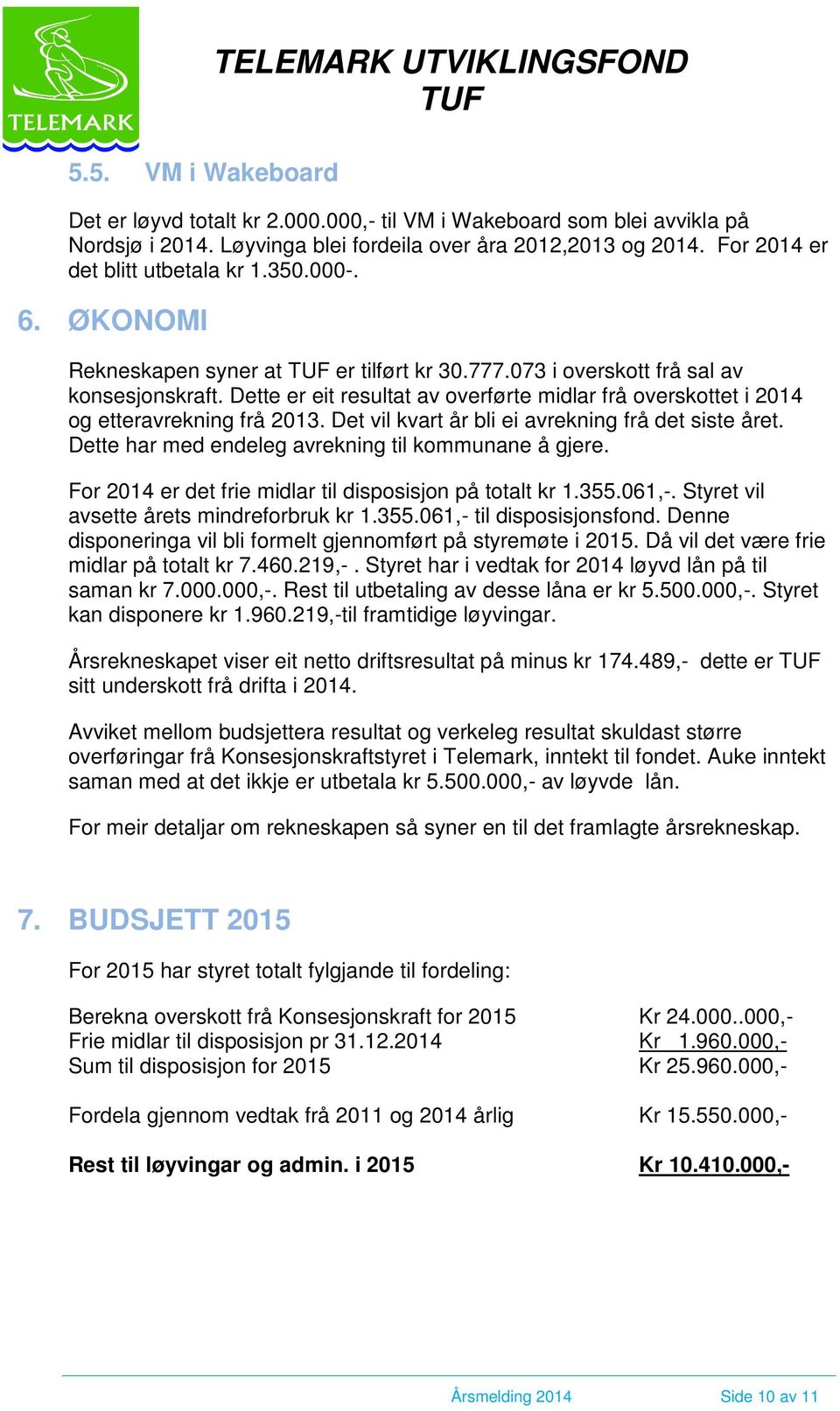 Dette er eit resultat av overførte midlar frå overskottet i 2014 og etteravrekning frå 2013. Det vil kvart år bli ei avrekning frå det siste året.