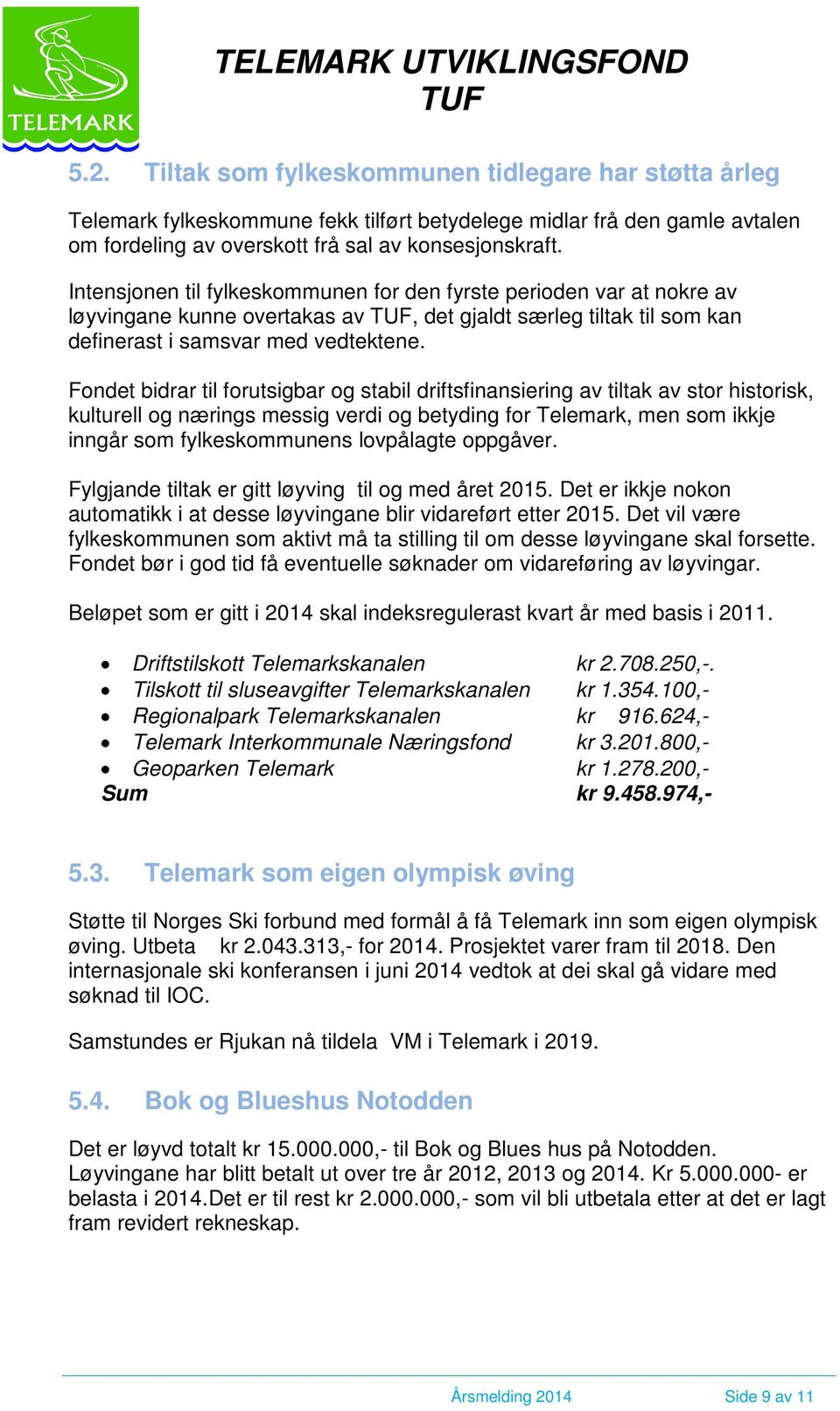 Fondet bidrar til forutsigbar og stabil driftsfinansiering av tiltak av stor historisk, kulturell og nærings messig verdi og betyding for Telemark, men som ikkje inngår som fylkeskommunens lovpålagte