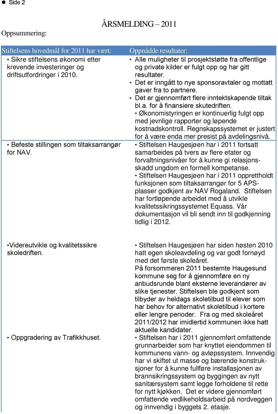 Det er inngått to nye sponsoravtaler og mottatt gaver fra to partnere. Det er gjennomført flere inntektskapende tiltak bl.a. for å finansiere skutedriften.