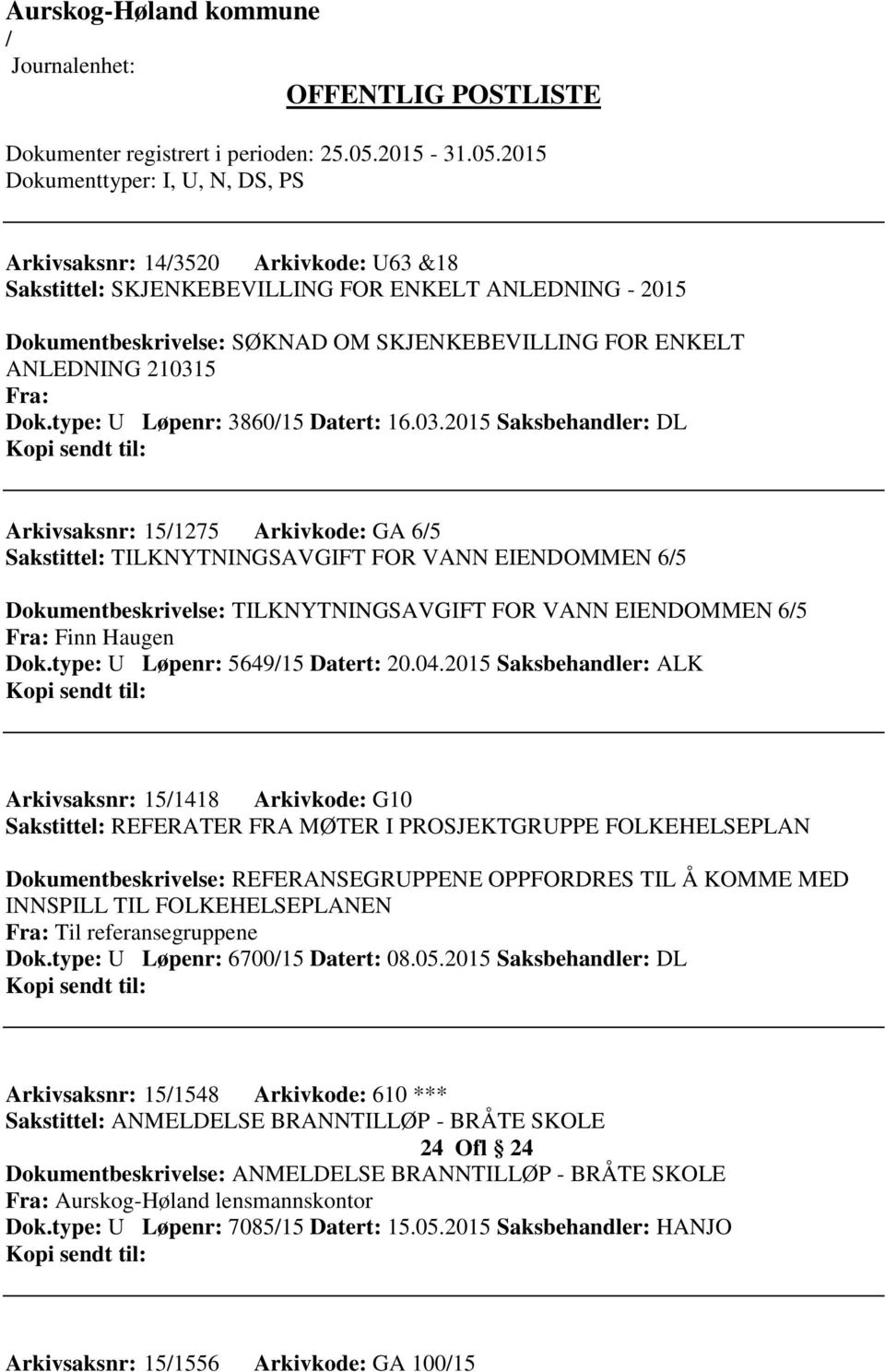 2015 Saksbehandler: DL Arkivsaksnr: 151275 Arkivkode: GA 65 Sakstittel: TILKNYTNINGSAVGIFT FOR VANN EIENDOMMEN 65 Dokumentbeskrivelse: TILKNYTNINGSAVGIFT FOR VANN EIENDOMMEN 65 Fra: Finn Haugen Dok.