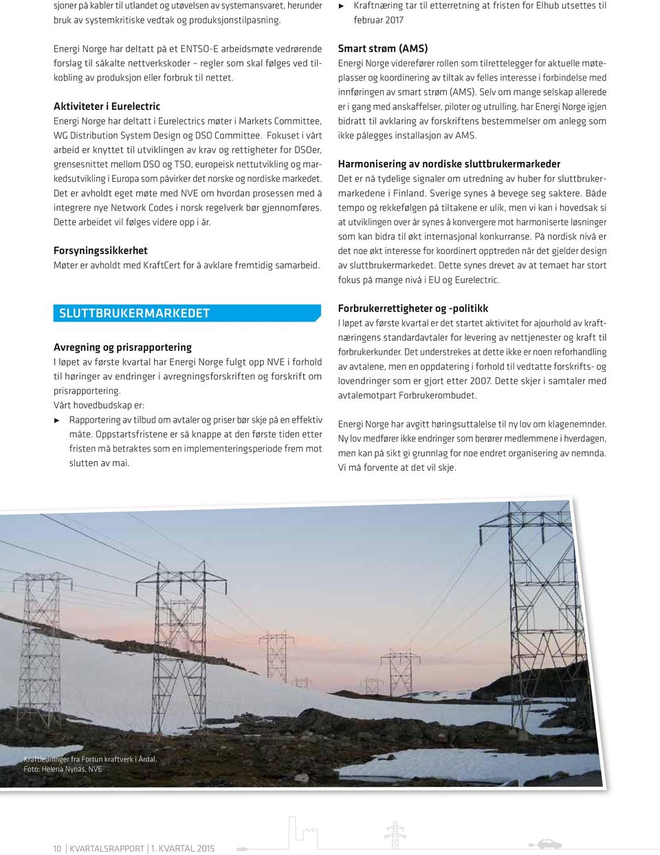 ved tilkobling av produksjon eller forbruk til nettet. Aktiviteter i Eurelectric Energi Norge har deltatt i Eurelectrics møter i Markets Committee, WG Distribution System Design og DSO Committee.