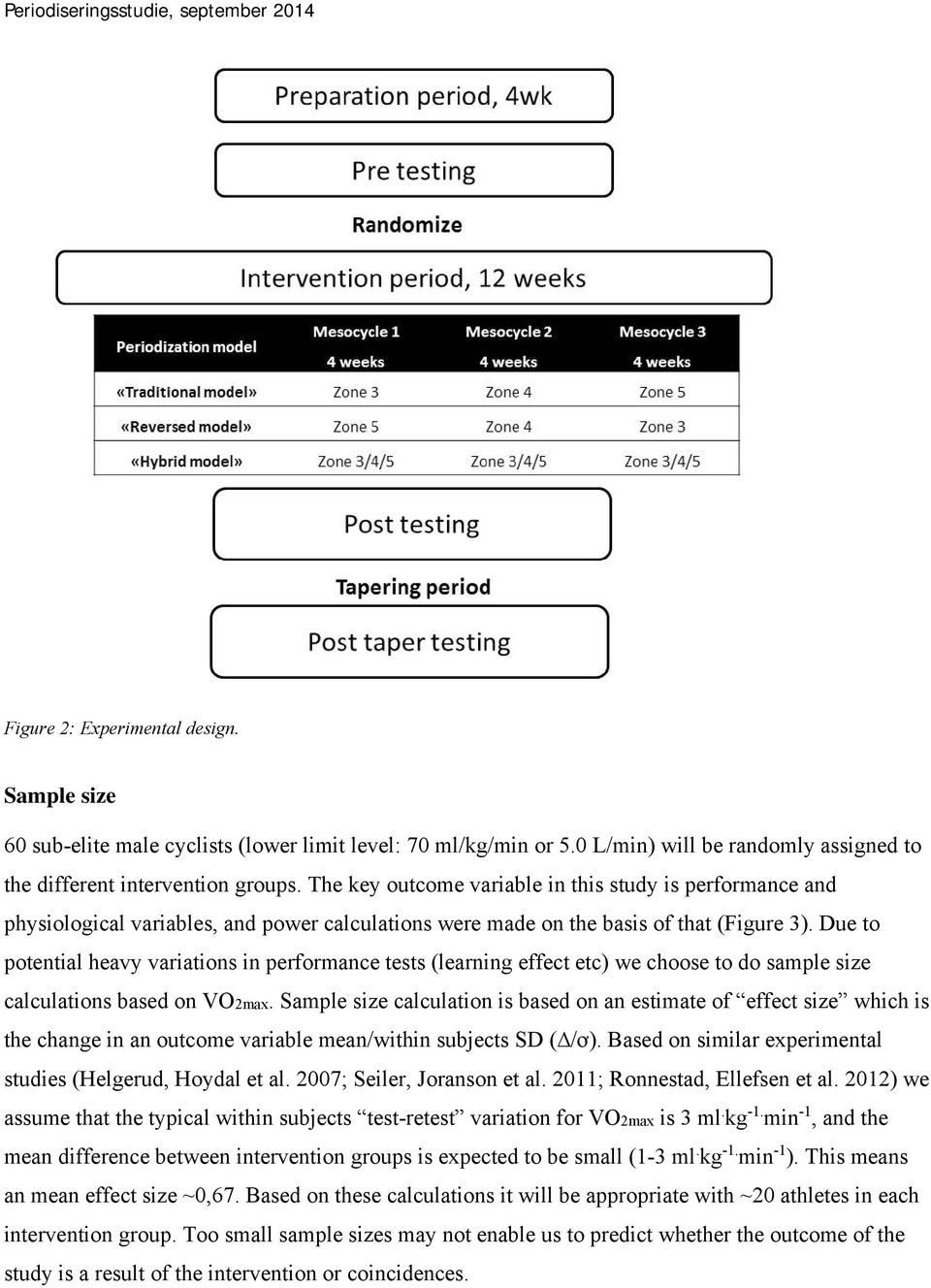 Due to potential heavy variations in performance tests (learning effect etc) we choose to do sample size calculations based on VO2max.