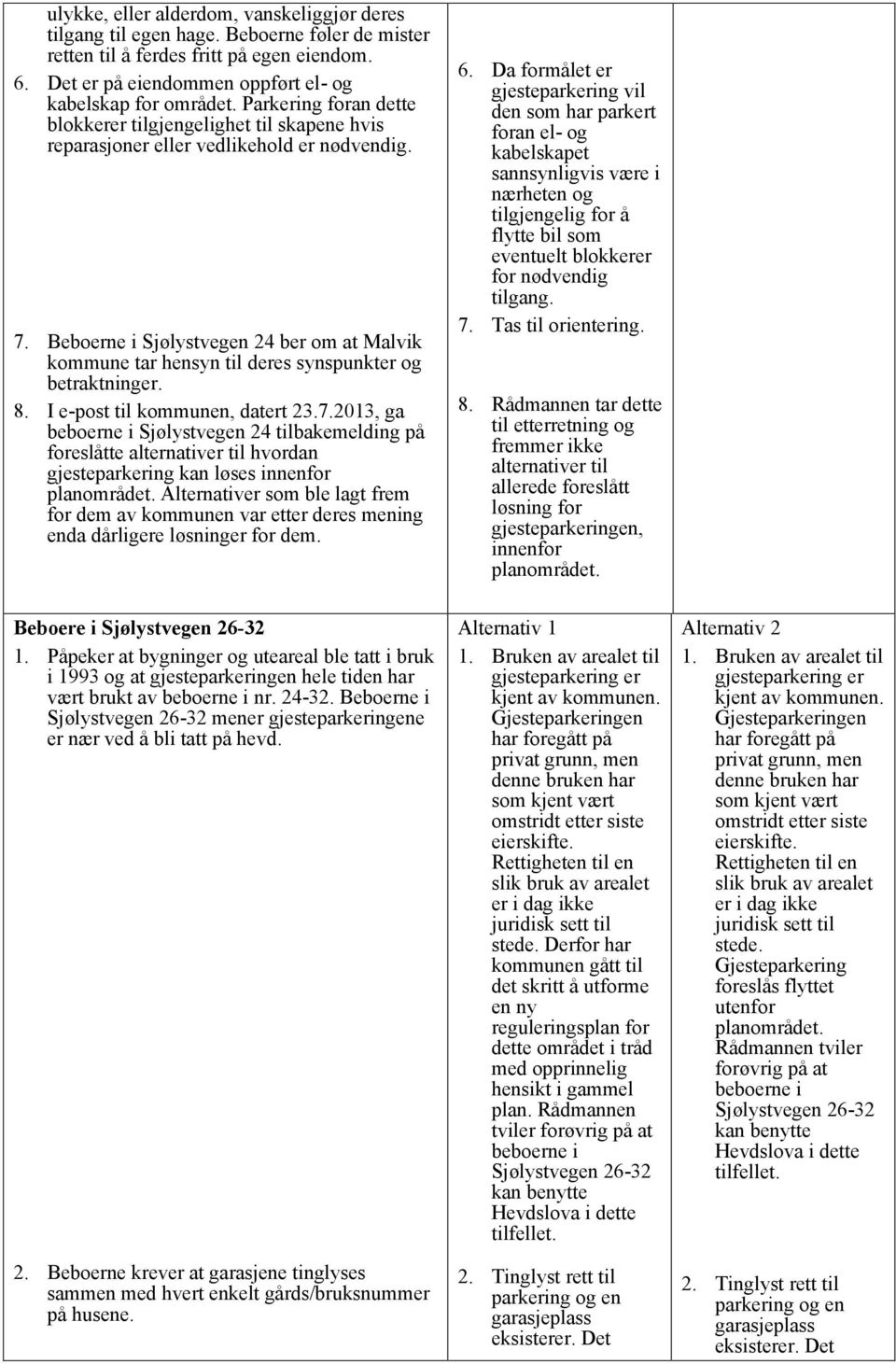 Beboerne i Sjølystvegen 24 ber om at Malvik kommune tar hensyn til deres synspunkter og betraktninger. 8. I e-post til kommunen, datert 23.7.