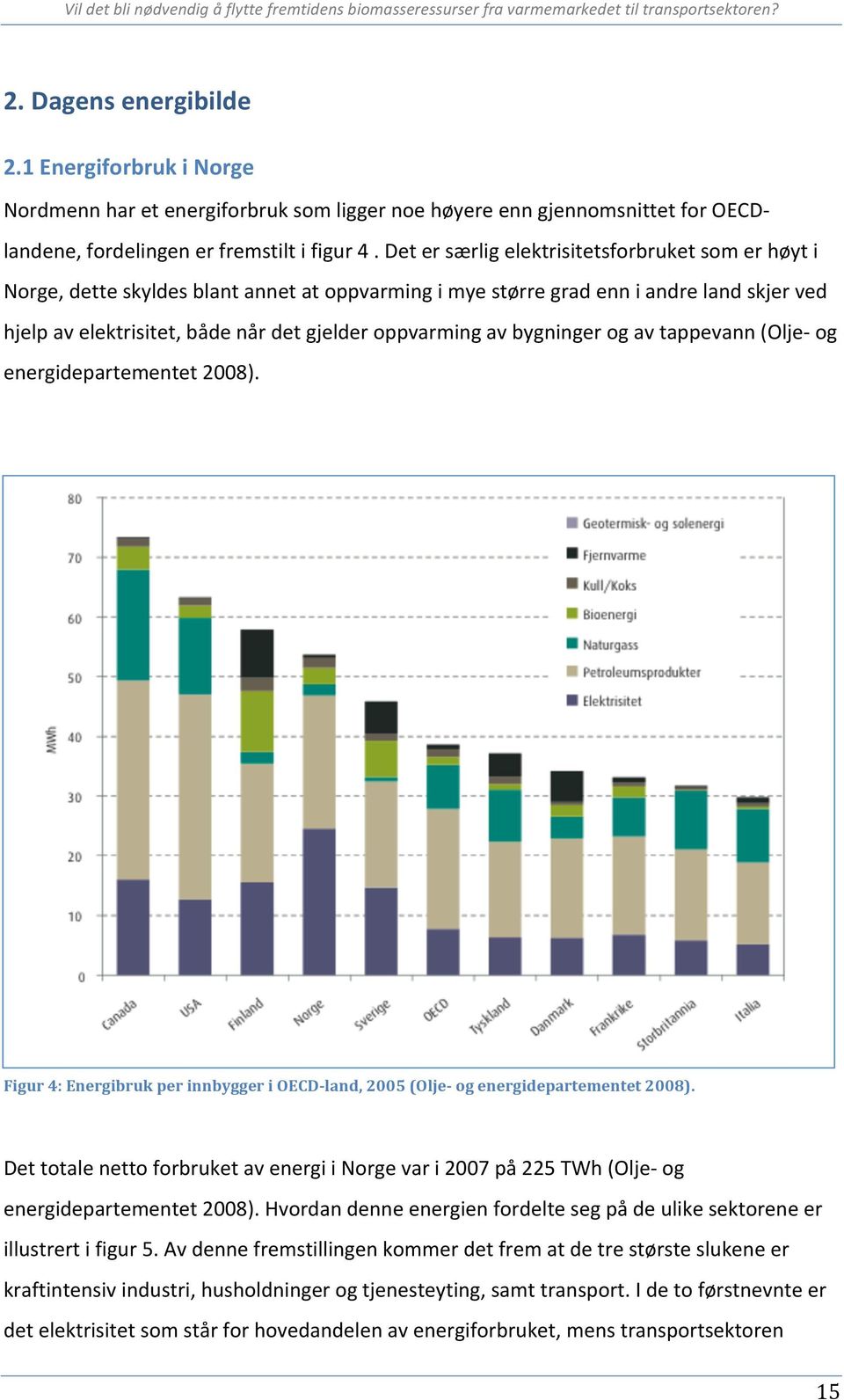 av bygninger og av tappevann (Olje- og energidepartementet 2008). Figur 4: Energibruk per innbygger i OECD- land, 2005 (Olje- og energidepartementet 2008).