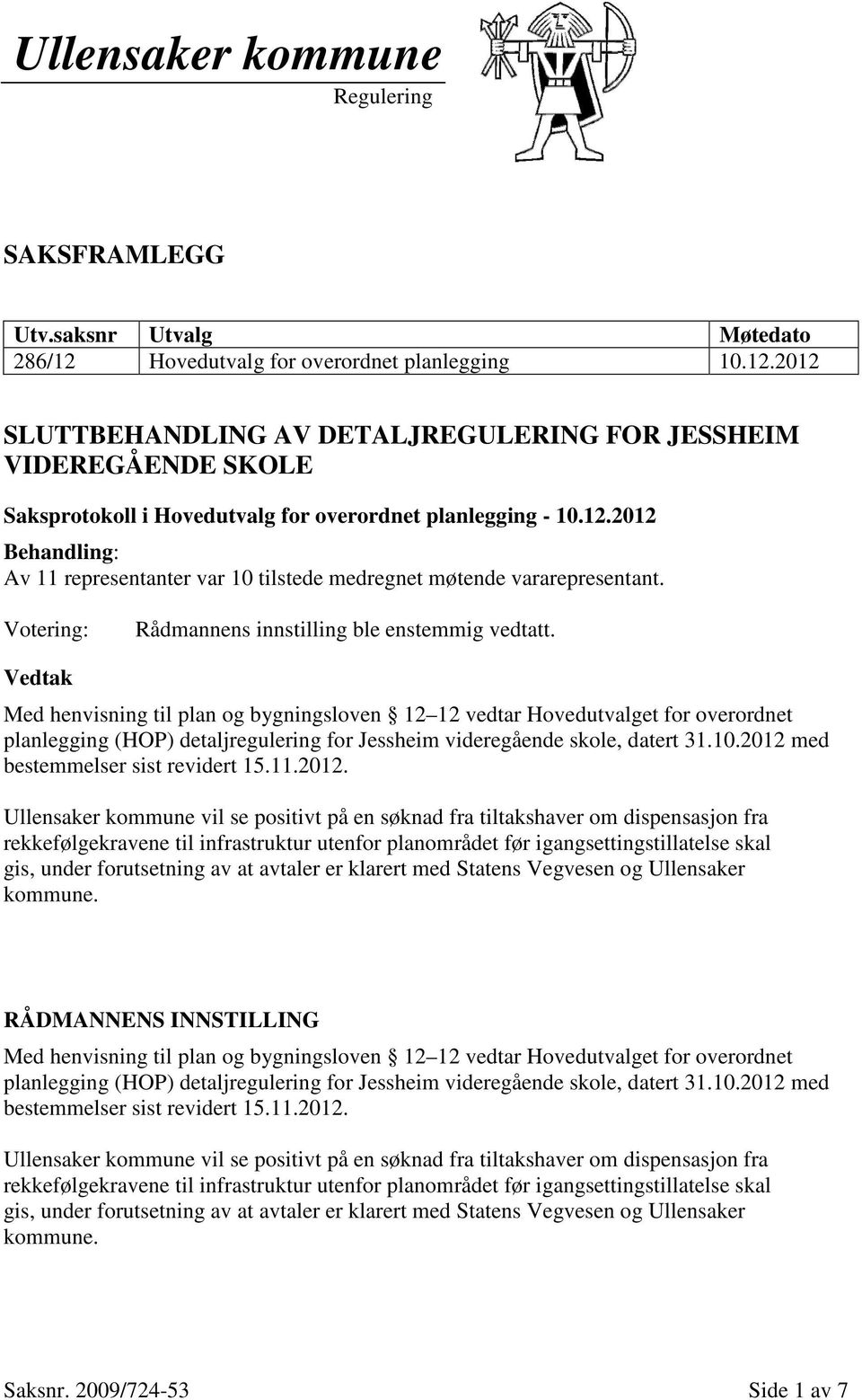 Votering: Rådmannens innstilling ble enstemmig vedtatt.