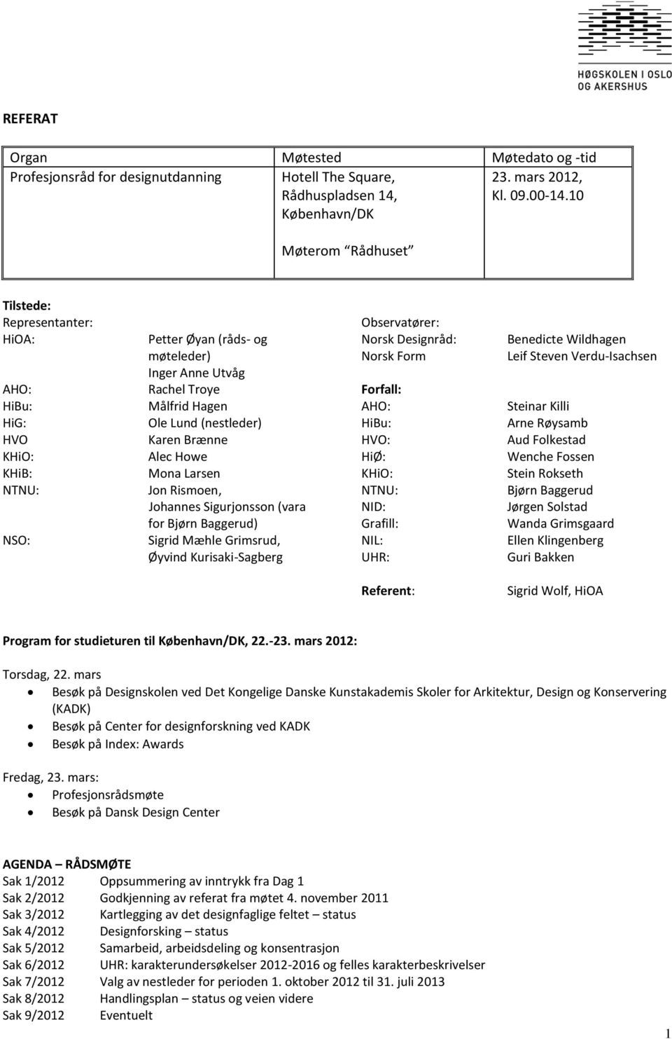 Brænne Alec Howe Mona Larsen Jon Rismoen, Johannes Sigurjonsson (vara for Bjørn Baggerud) Sigrid Mæhle Grimsrud, Øyvind Kurisaki-Sagberg Observatører: Norsk Designråd: Norsk Form Forfall: AHO: HiBu: